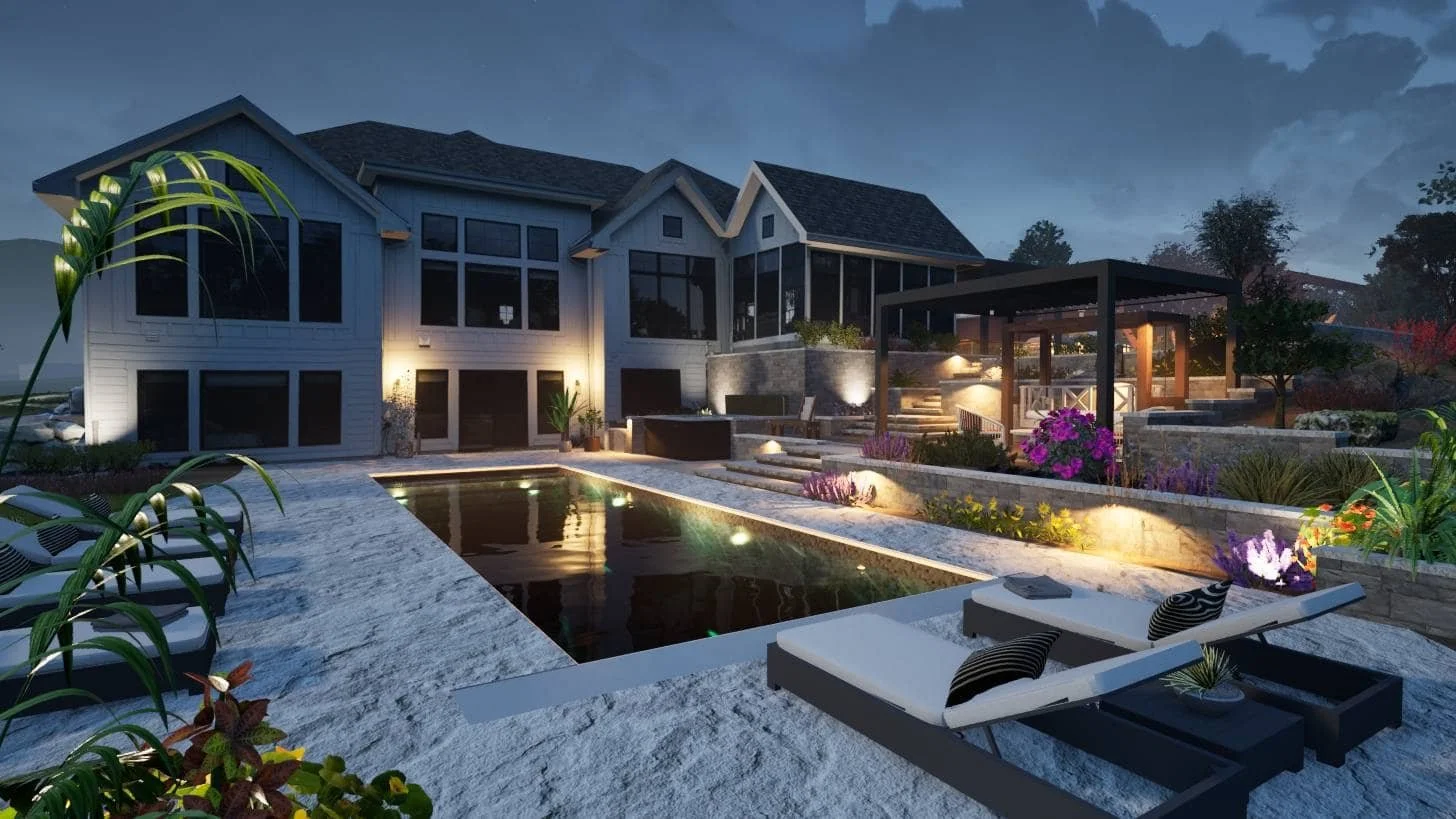 3D design fly-through preview for backyard oasis in Sun Prairie, WI