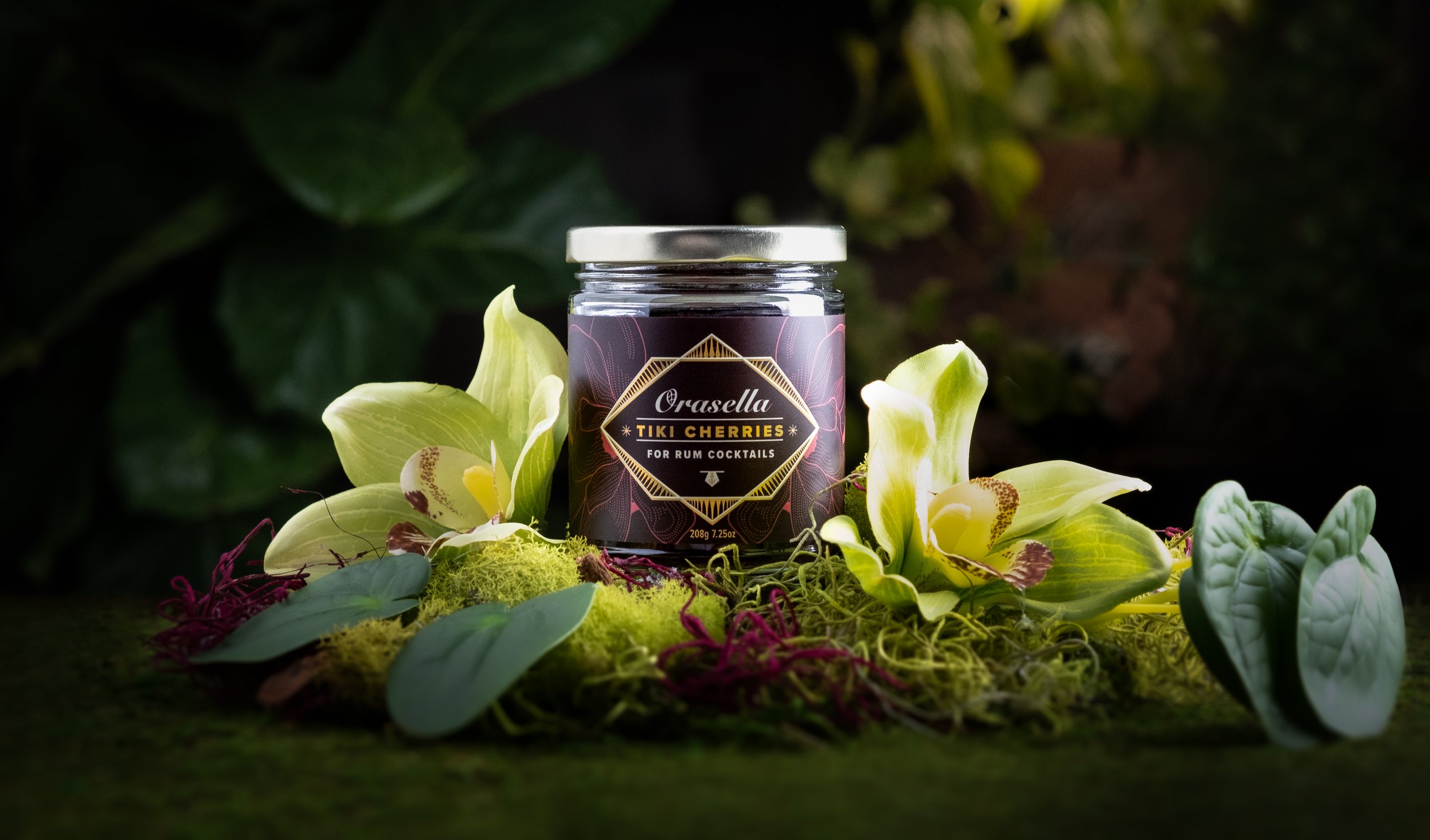 Photo of a jar of Orasella tiki cocktail cherries.