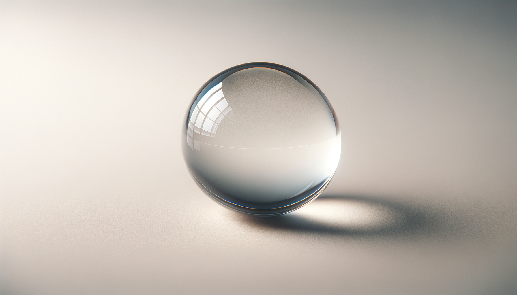 A transparent glass sphere on a light-colored surface with a soft shadow.