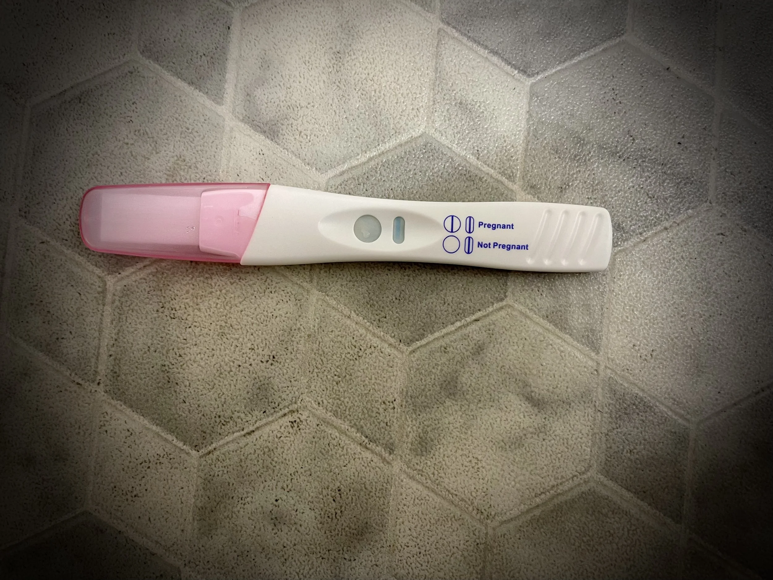 This is a photograph of a negative home pregnancy test.