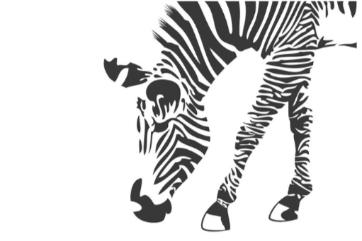 This is an image of the front half or a zebra from the side. The zebra's head is down as if eating grass. This is the symbol for Ehlers Danlos.