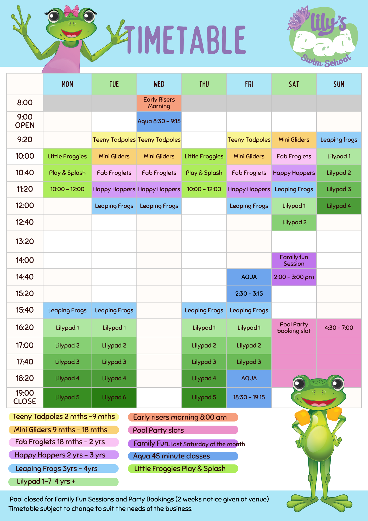 Pool Timetable | Join the Fun - Book Your Swim Session — Lily's Pad ...