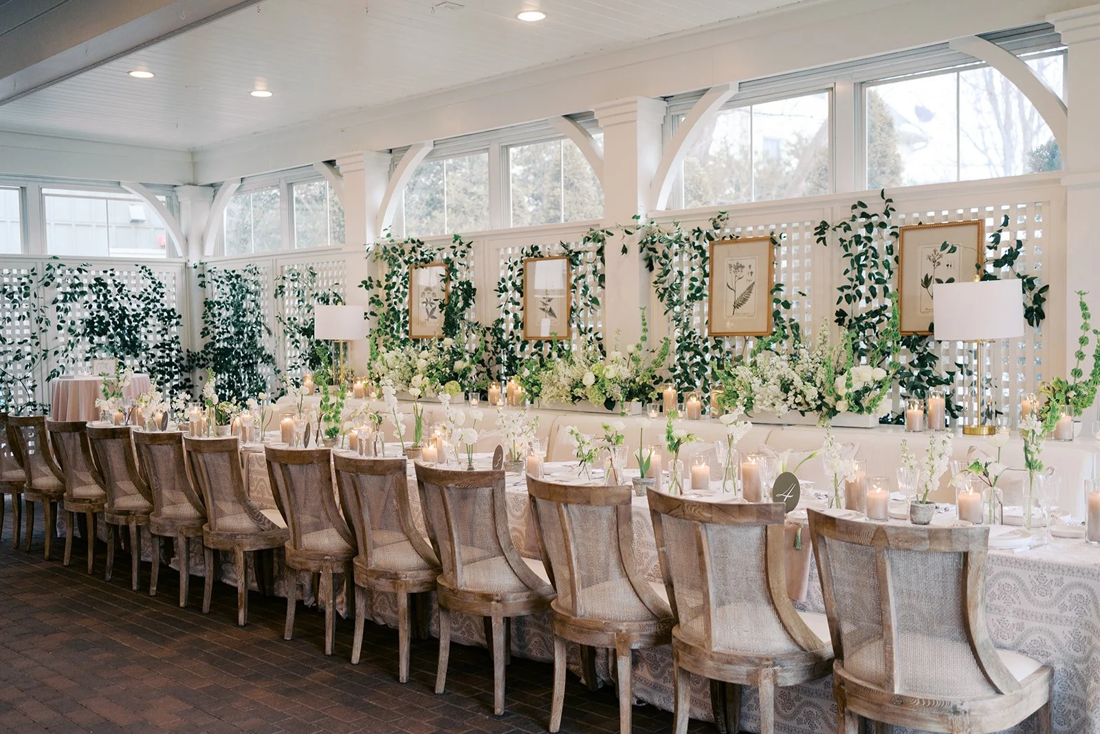 Cottage Luxe Paloma Chairs, Wynne Banquets, & Harper Planter at Merrimon-Wynne House, Raleigh NC