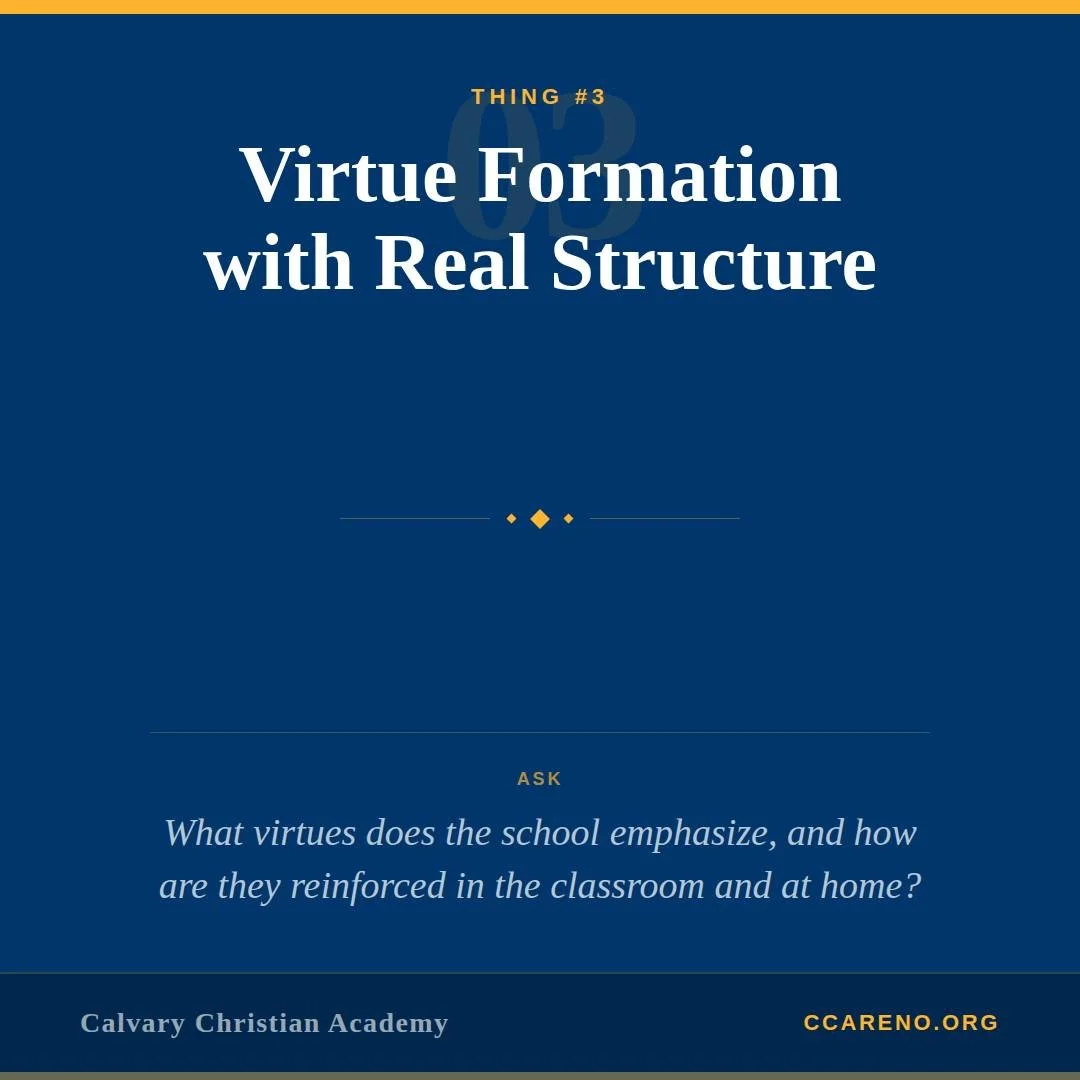 Thing #3: Virtue Formation with Real Structure

Every school says they care about character. But classical Christian education aims for something deeper: the cultivation of virtue.

Character programs often focus on behavior management, teaching kids