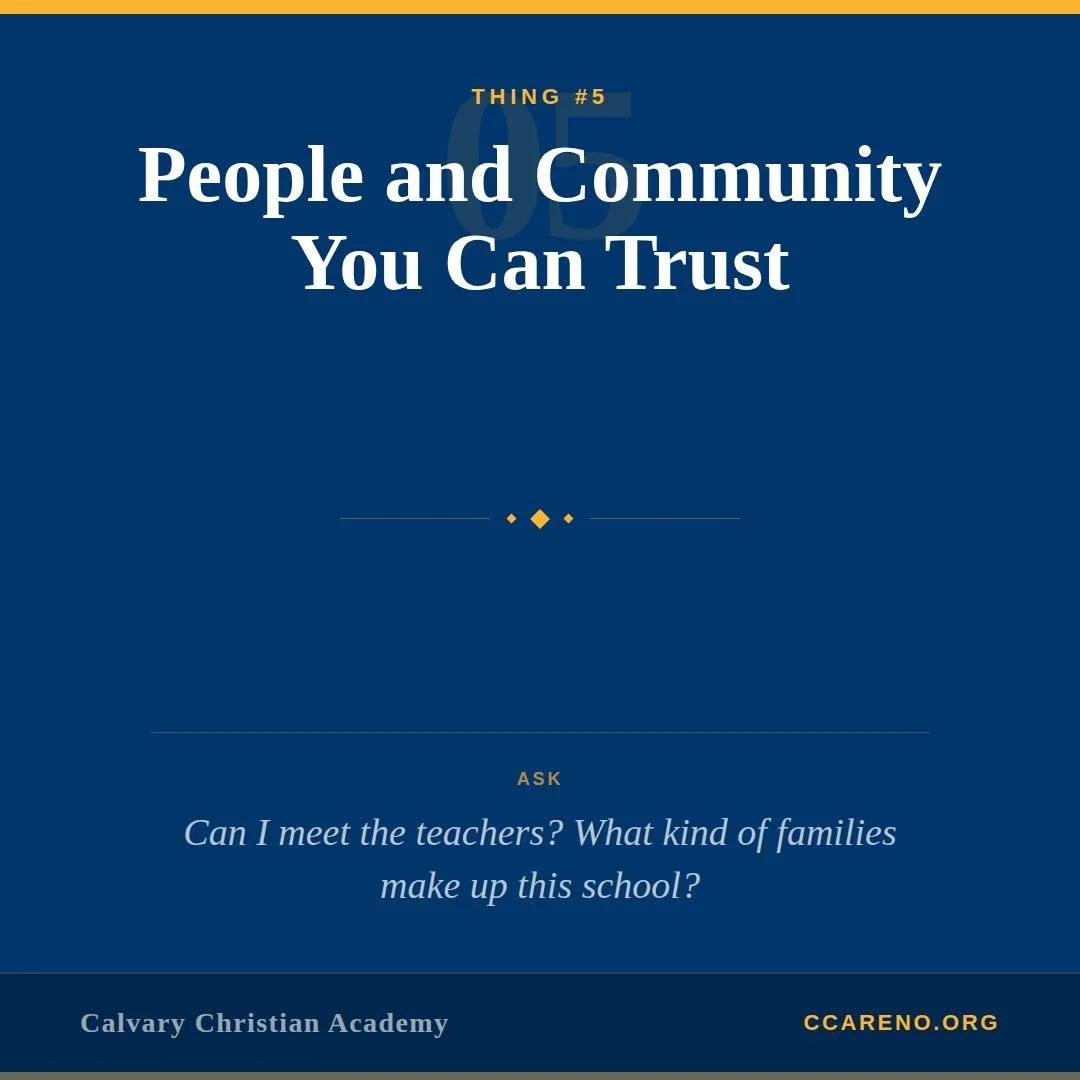 Thing #5: People and Community You Can Trust

Choosing a school is also choosing a community. The teachers standing in front of your child every day should be men and women who love the Lord, love children, and feel genuinely called to teach. 

Young