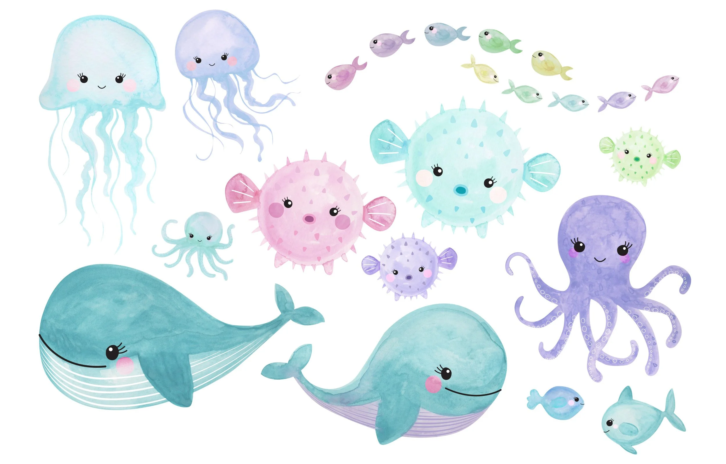 watercolor sea creatures