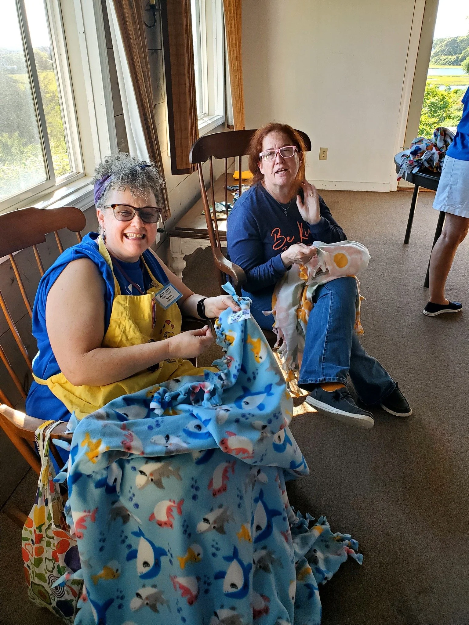The Debs working on Linus Project blankets