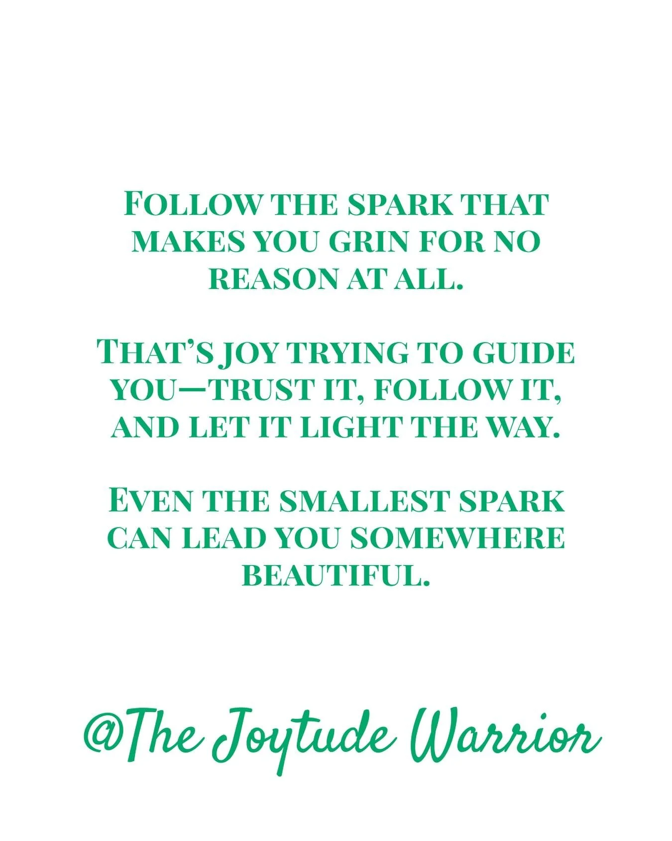 &ldquo;Follow the spark that makes you grin for no reason at all. That&rsquo;s joy trying to guide you&mdash;trust it, follow it, and let it light the way. Even the smallest spark can lead you somewhere beautiful.&rdquo;~The Joytude Warrior 🌱

Joy d