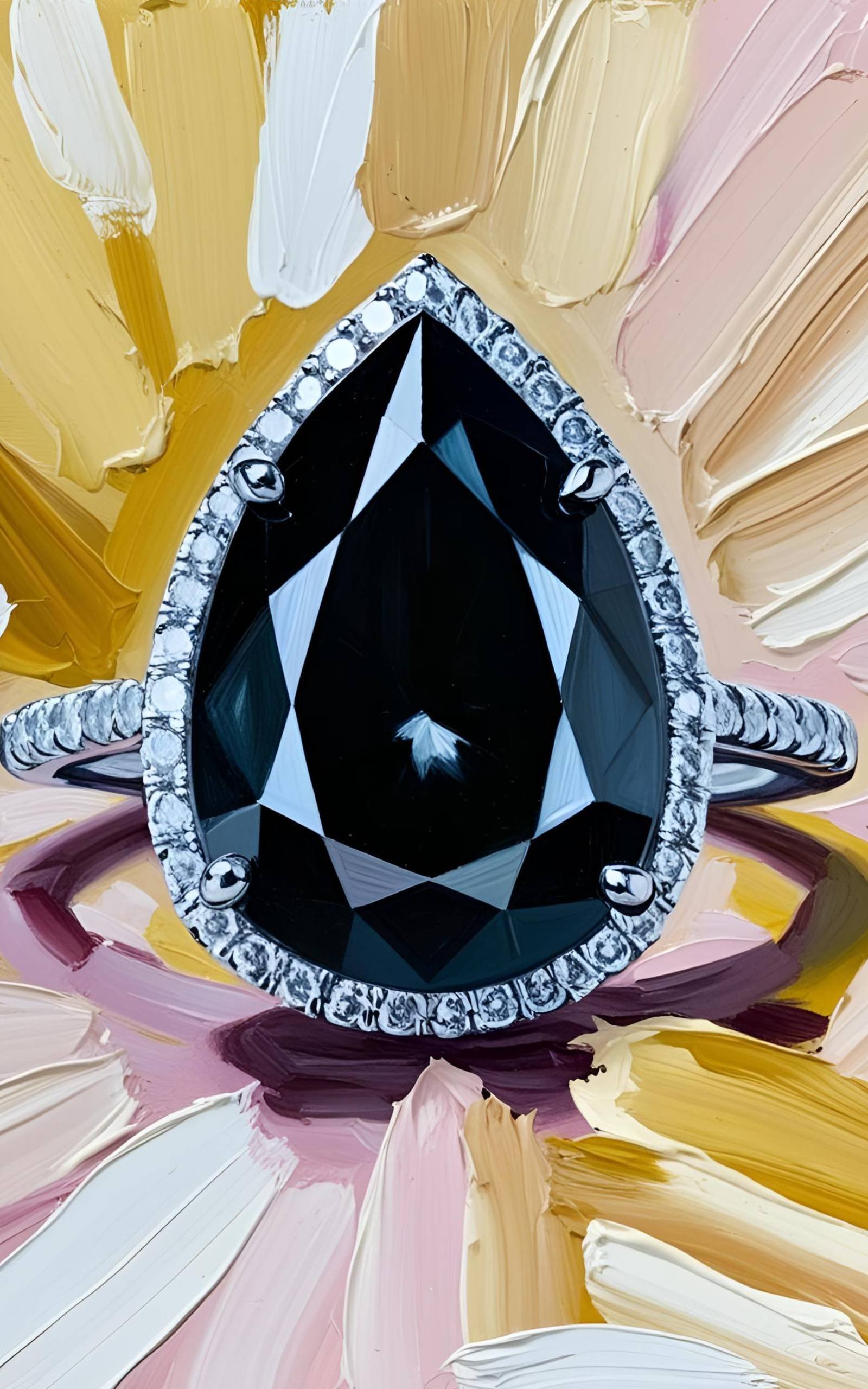 A 3 Carat Black Diamond Ring with a White Diamond Halo