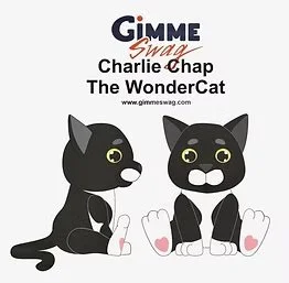 Cartoon illustration of two black cats with white paws and green eyes, sitting next to each other.