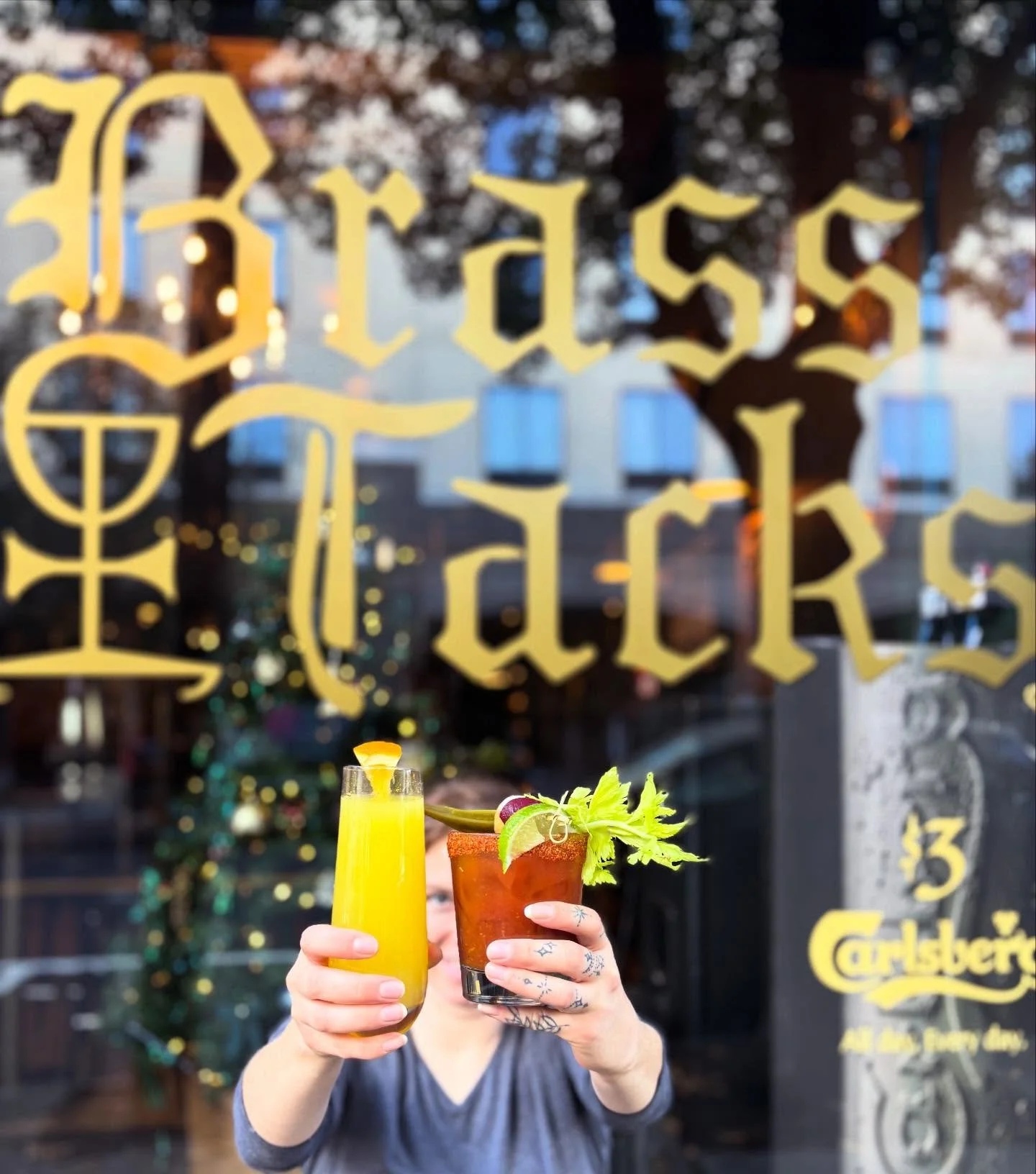 Stop by for our Build Your Own Mimosa &amp; Bloody Mary Bar today for Dranksgiving! 🍊🍾🍅🫒

#WilmingtonNC #DowntownILM #BrassTacks