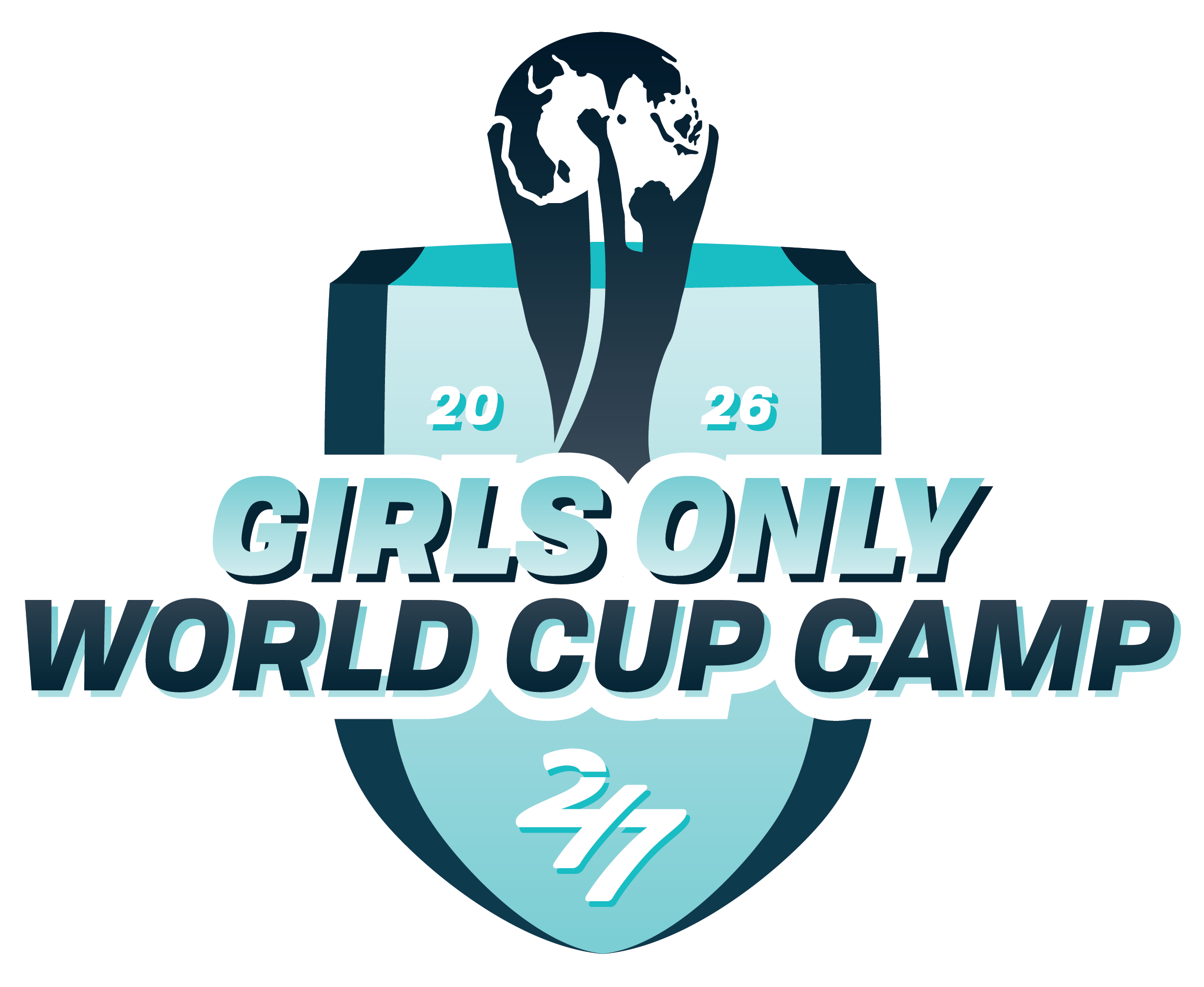 Logo for Guns Only World Cup Camp. The logo features a stylized globe with a large gun silhouette in the center. The text includes '2026' and 'Guns Only World Cup Camp' in bold lettering.