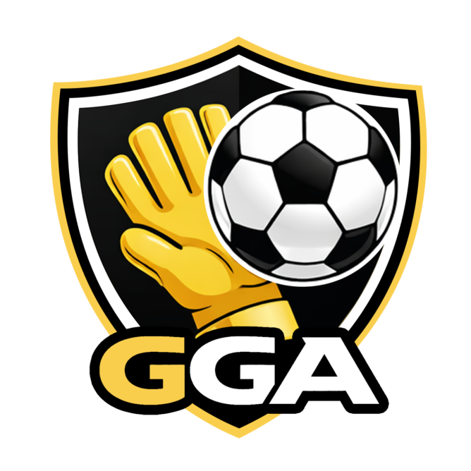 Logo of a goalkeeper hand glove holding a soccer ball, with the letters GGA below.