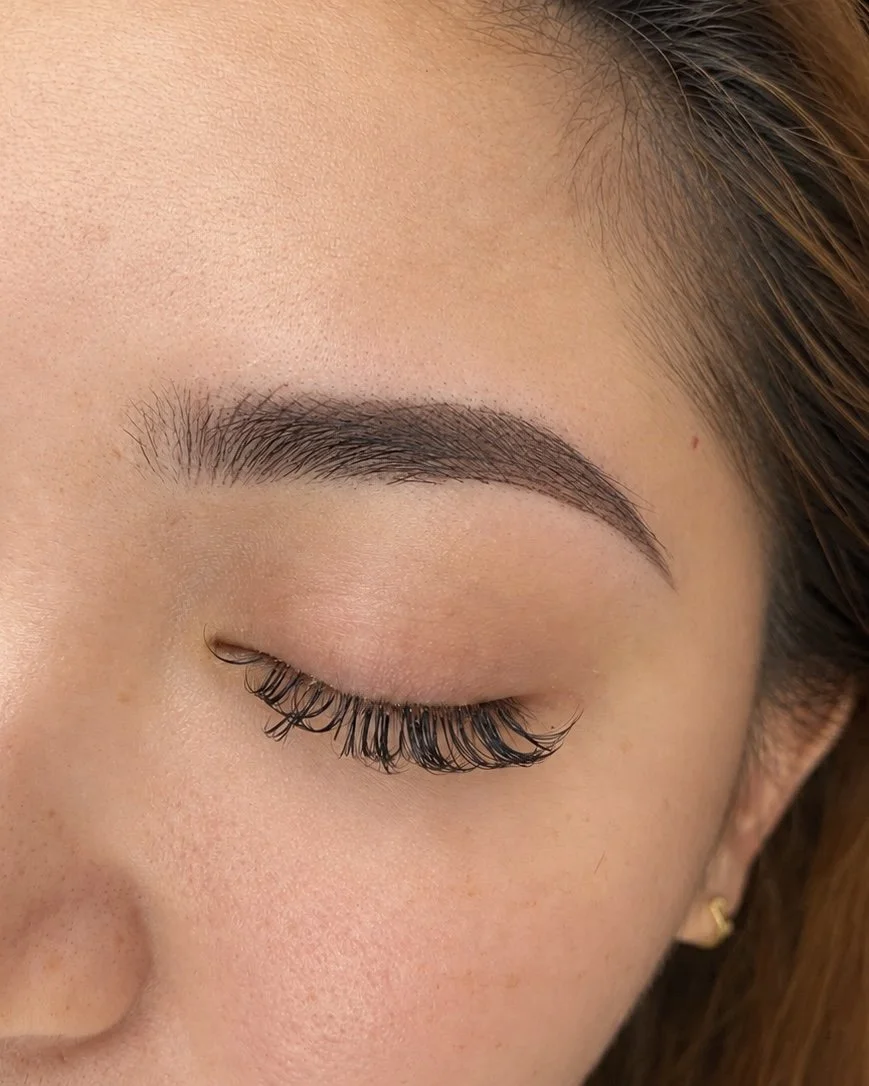 Combo Brows in San Diego by Thao SD Brow & Lash, combining natural hair-like strokes with soft powder shading for defined, fuller-looking brows.