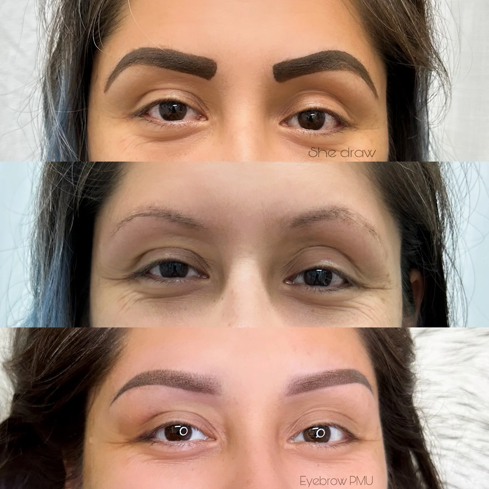Before and after Powder Ombré Brows with soft, defined shading in San Diego