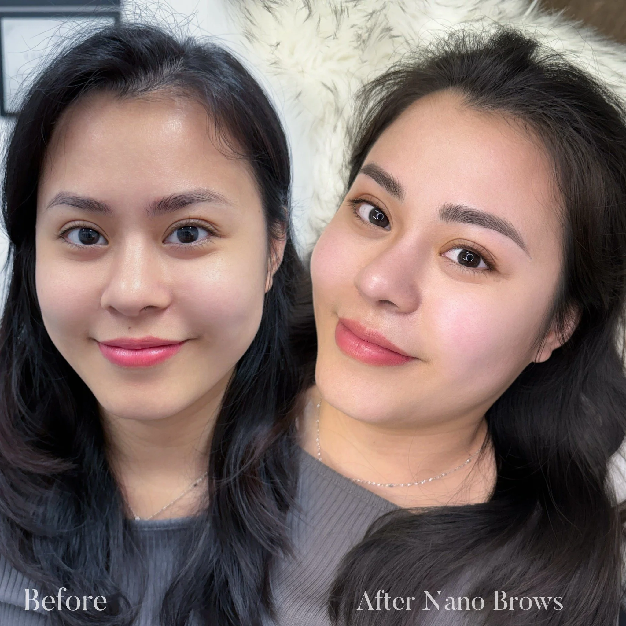 Nano brows hairstrokes before and after, San Diego permanent makeup