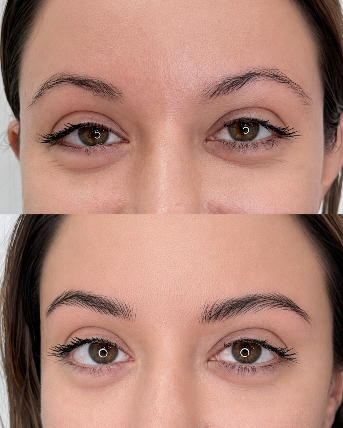 Before and after Nano Brows with natural-looking hairstrokes in San Diego