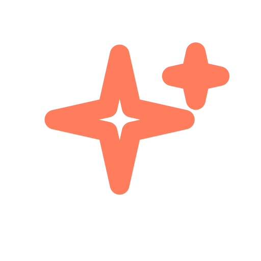 Black background with three coral-colored star-shaped sparkles.