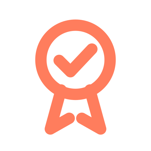 A certificate medal with a check mark inside a circle.