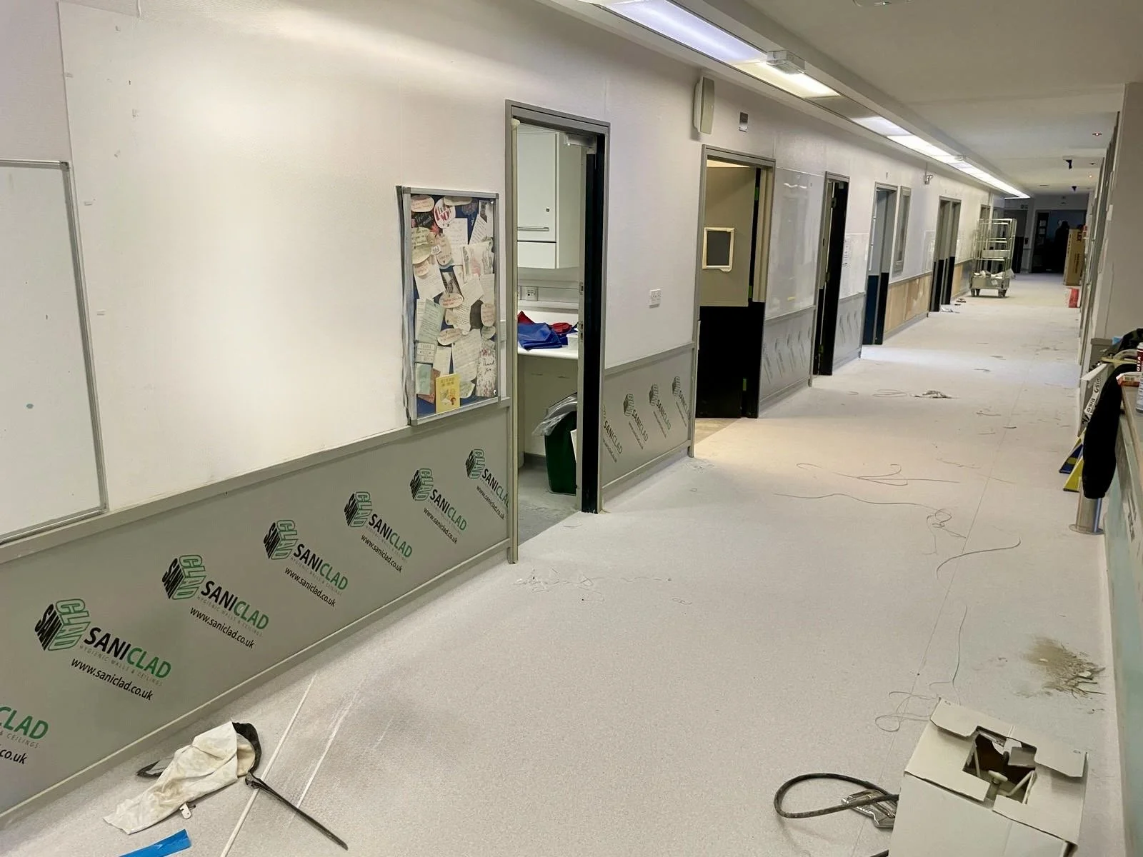 Installation of hygienic infection control wall cladding in an NHS Hospital
