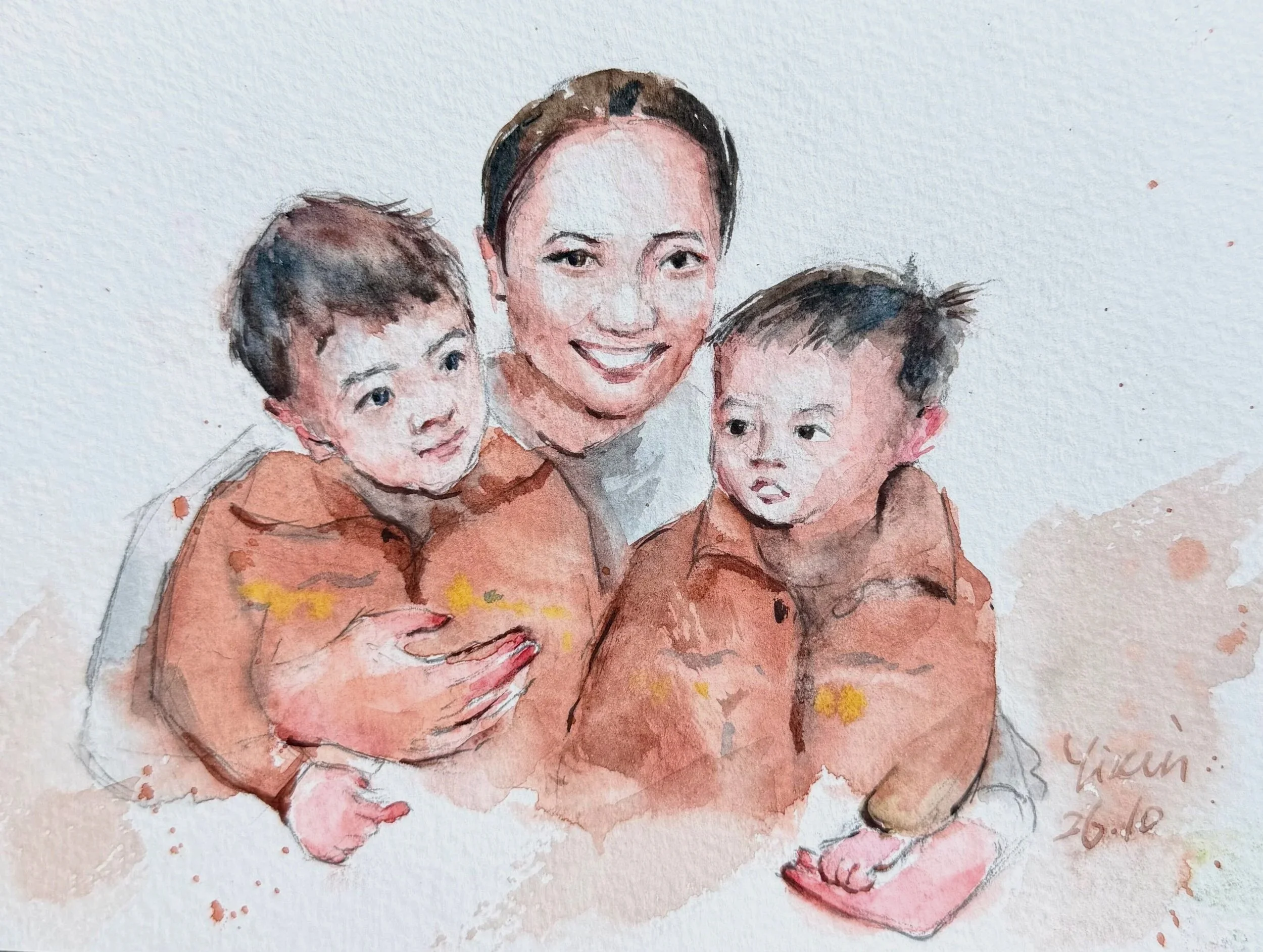 Mother & Two Sons — A warm family portrait celebrating the bond between mother and sons.