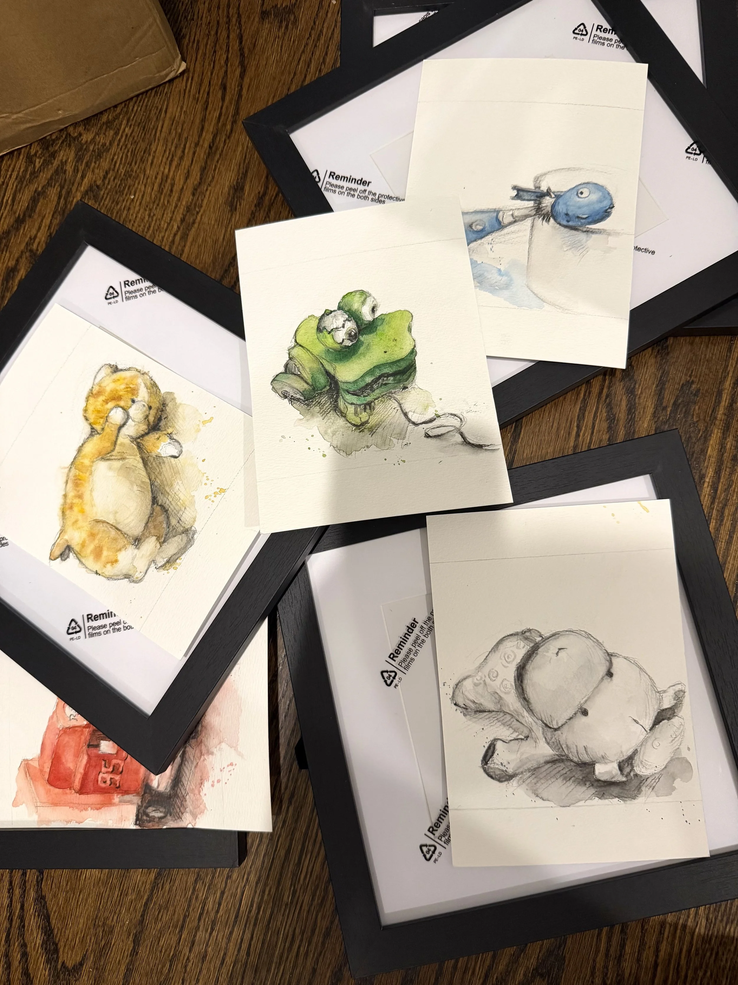 Custom watercolor keepsake paintings inspired by meaningful childhood toys