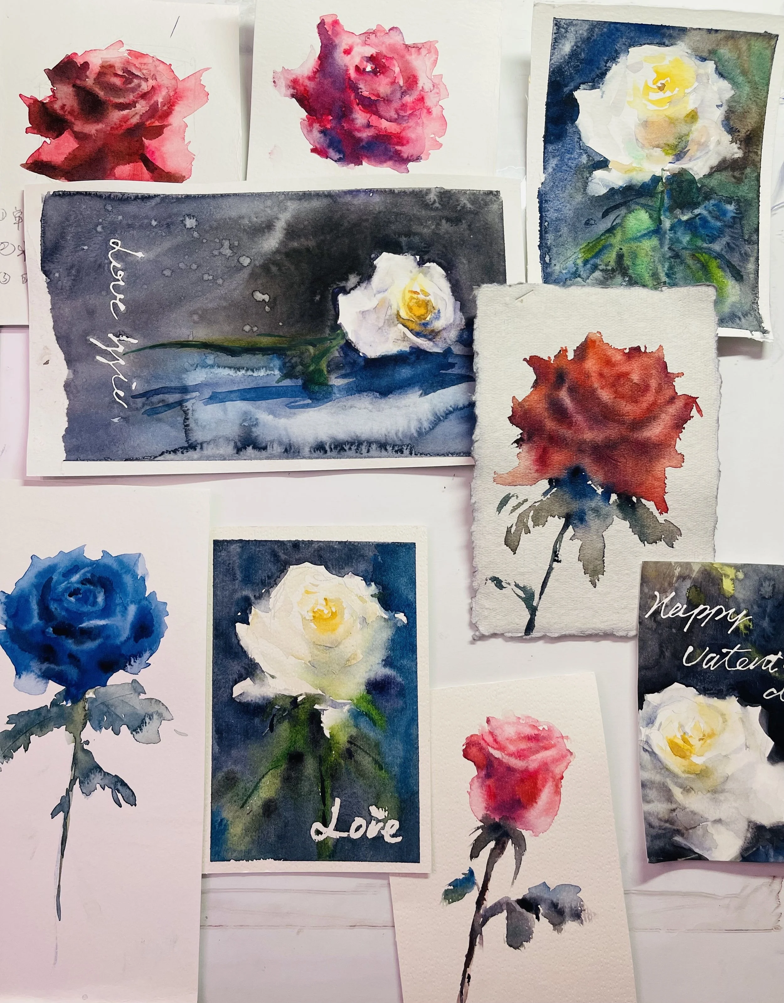 Collection of custom watercolor floral keepsakes created for Valentine's Day