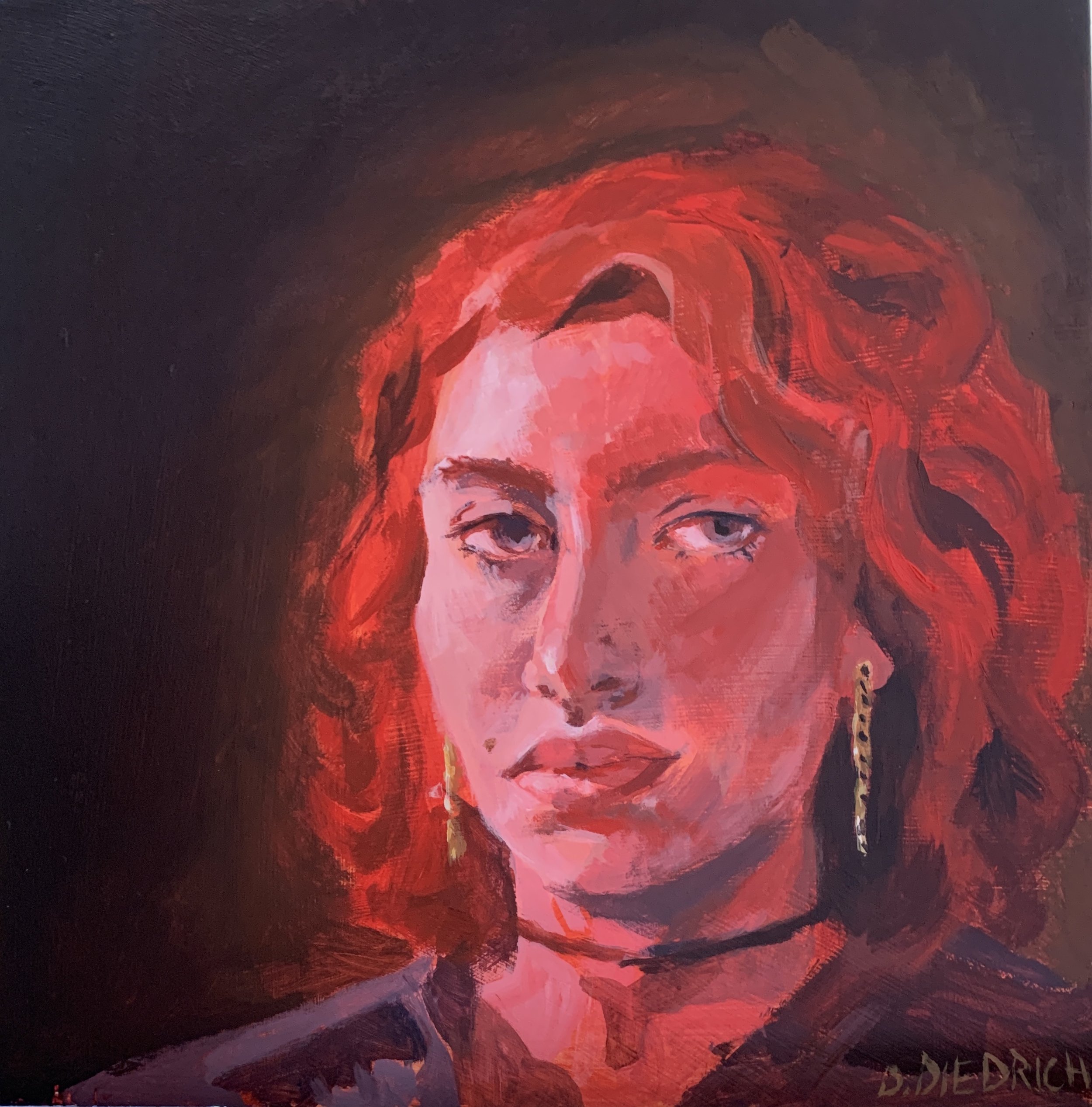Self portrait, acrylic on panel, 2021