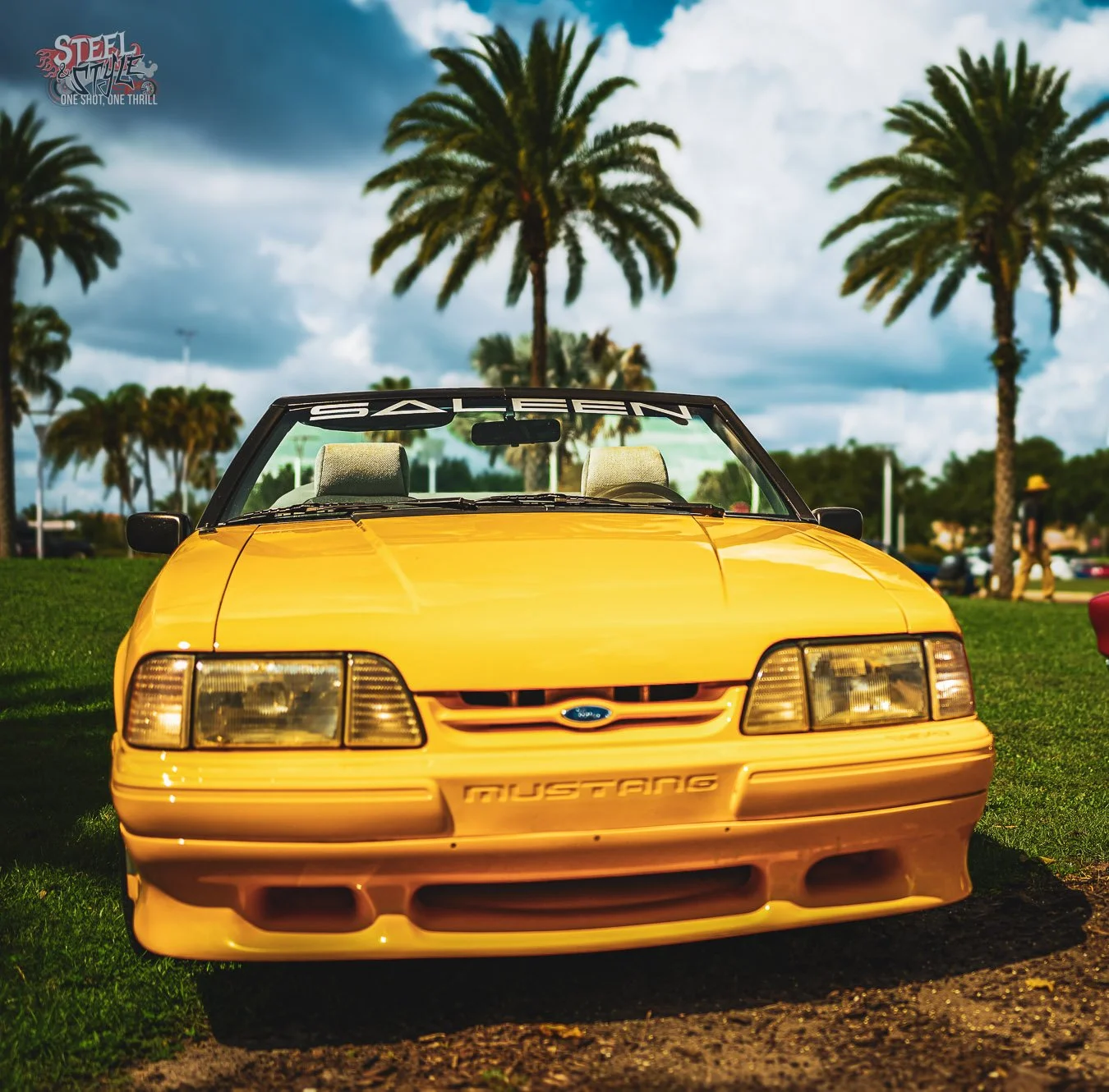 1989 Canary Yellow Saleen Mustang convertable 89/154 on display at Dezerland Park Orlando.