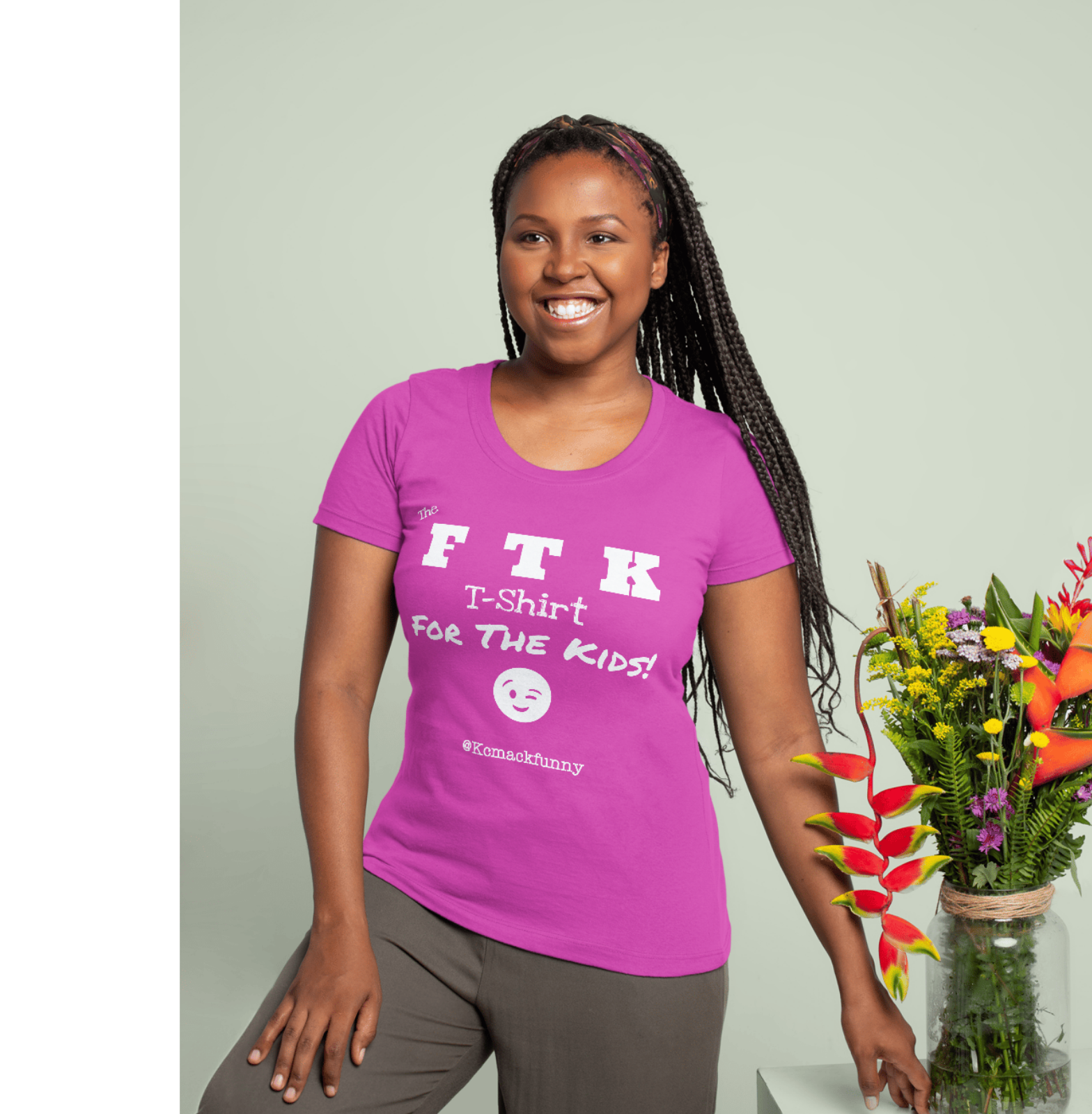 The OFFICIAL “FTK” T-Shirt-PINK and WHITE-Female Model-3.png