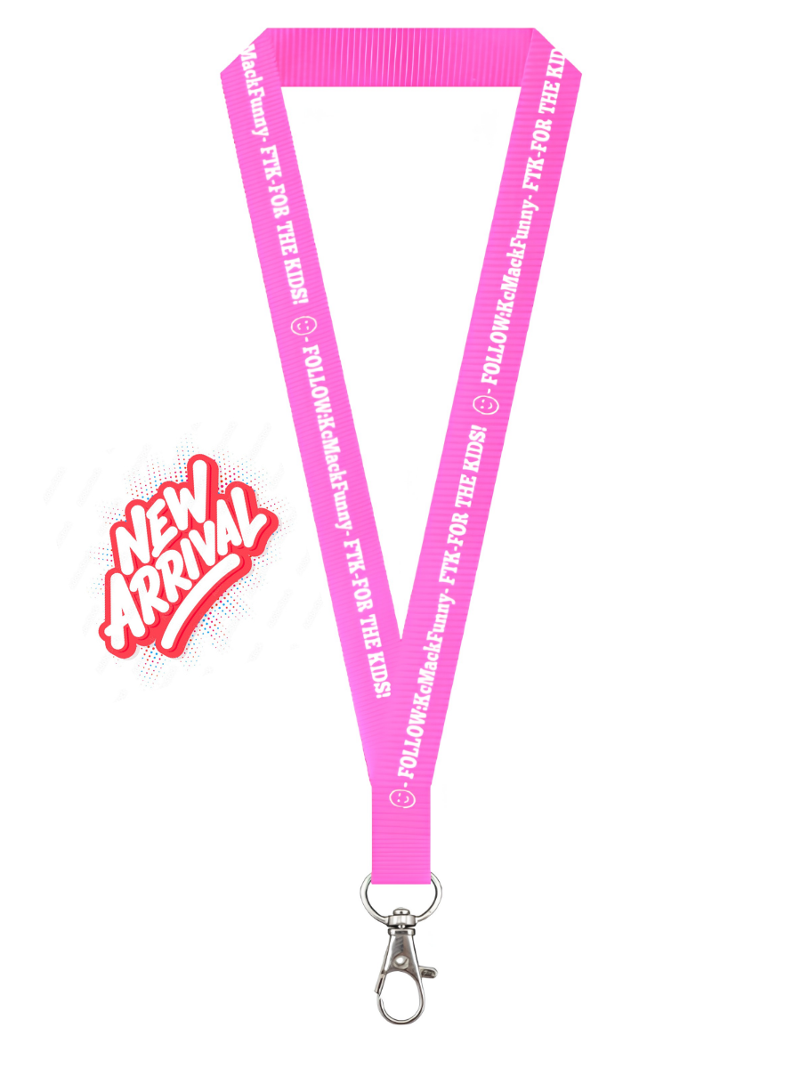 FOLLOW-KcMackFunny-FTK-FOR THE KIDS-Lanyard-Hot Pink and White-Hook-3x4-NEW ARRIVAL.png