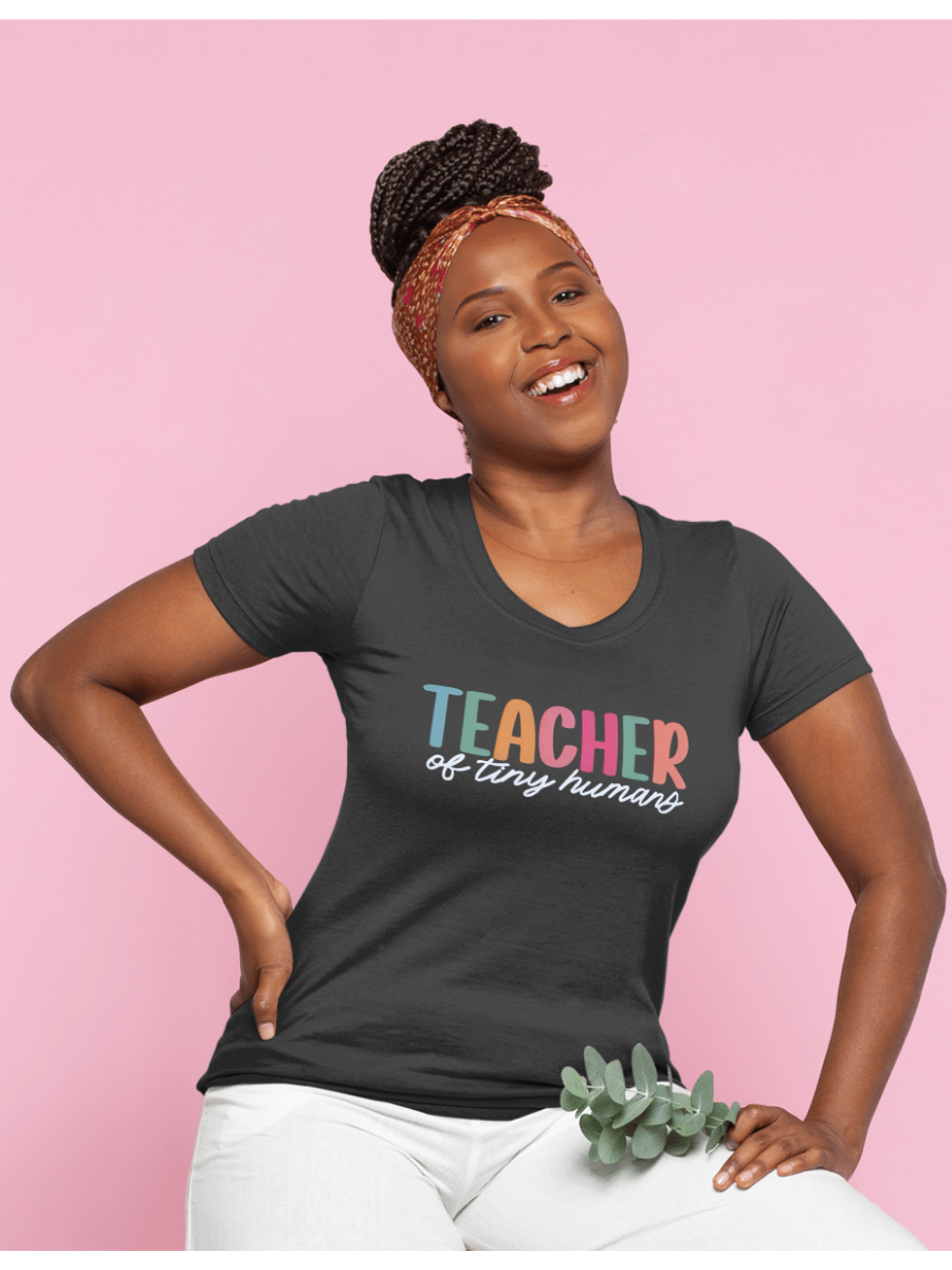 Teacher of Tiny Humans T-Shirt Mock-Up-Model-Female-3 x 4.png