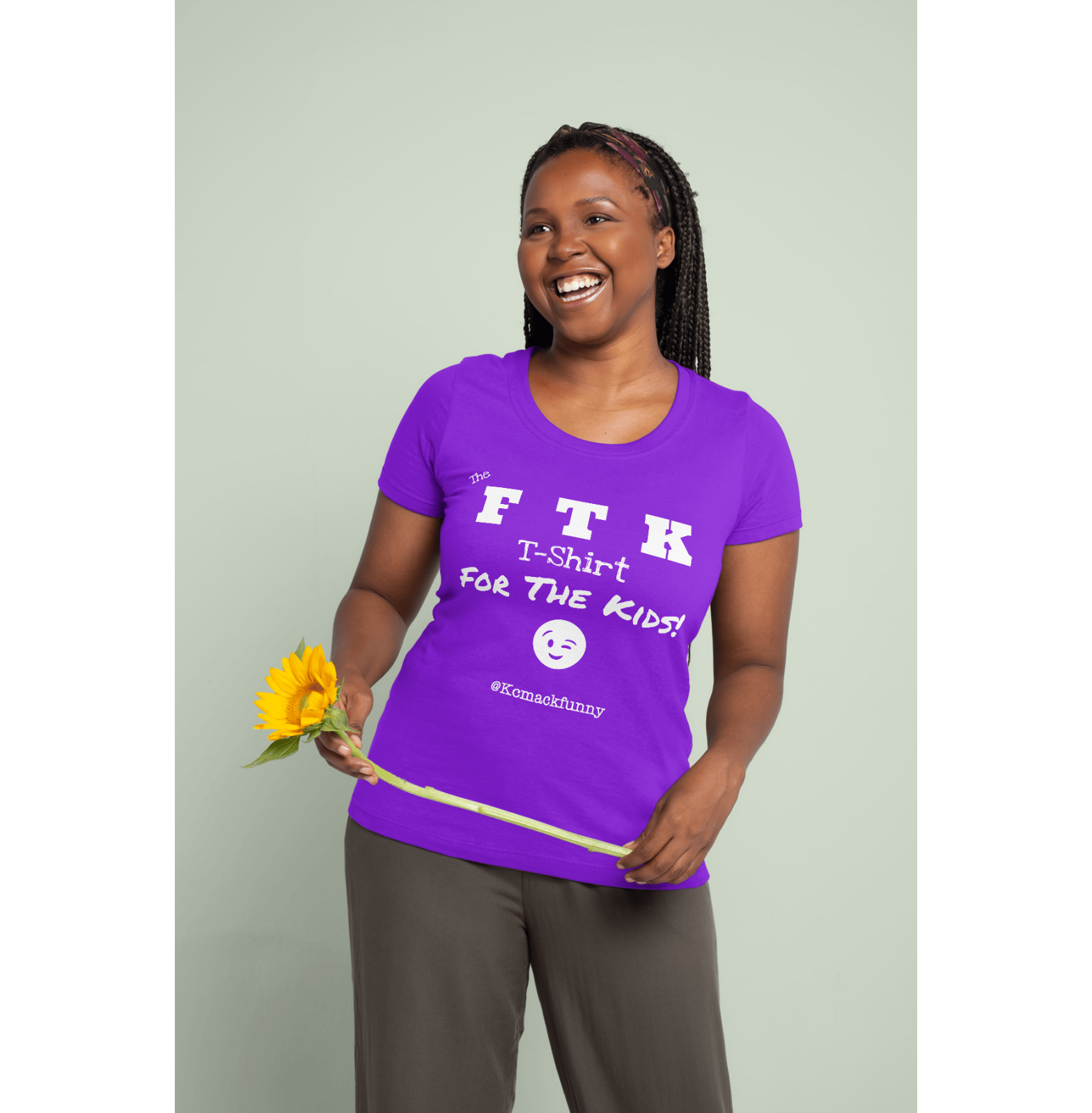 The OFFICIAL “FTK” T-Shirt-PURPLE and WHITE-Female Model-1.png