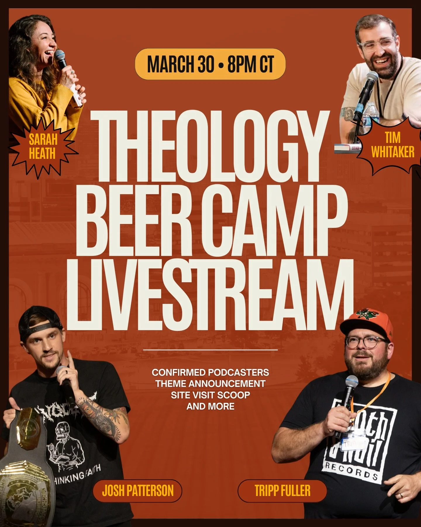 We&rsquo;ve got something fun planned for THIS MONDAY at 8pm CST 🎉 We are livestreaming to tell you some exciting details about Theology Beer Camp 2026.

We&rsquo;ll let you know all the confirmed podcasters coming. We&rsquo;ll tell you about our aw