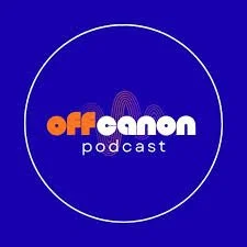 Logo for the OffCanon podcast with the title in orange and white text on a blue background