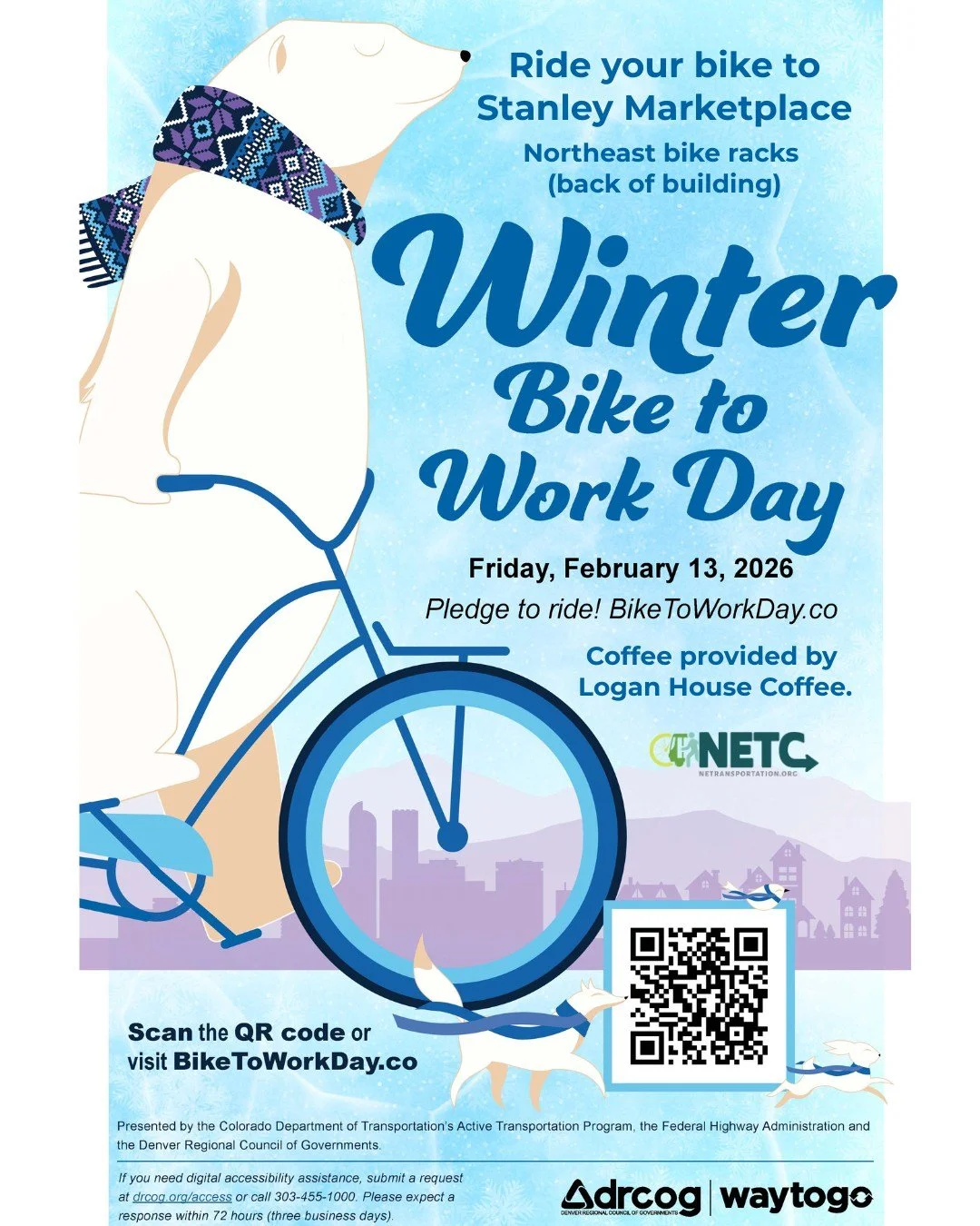 Join us Friday, Feb. 13th, for Bike to Work Day! Hosted by Northeast Transportation Connections.

Whether you&rsquo;re a seasoned cyclist or trying it for the first time, hop on your bike and ride to work. Work from home? No problem, take a ride to s