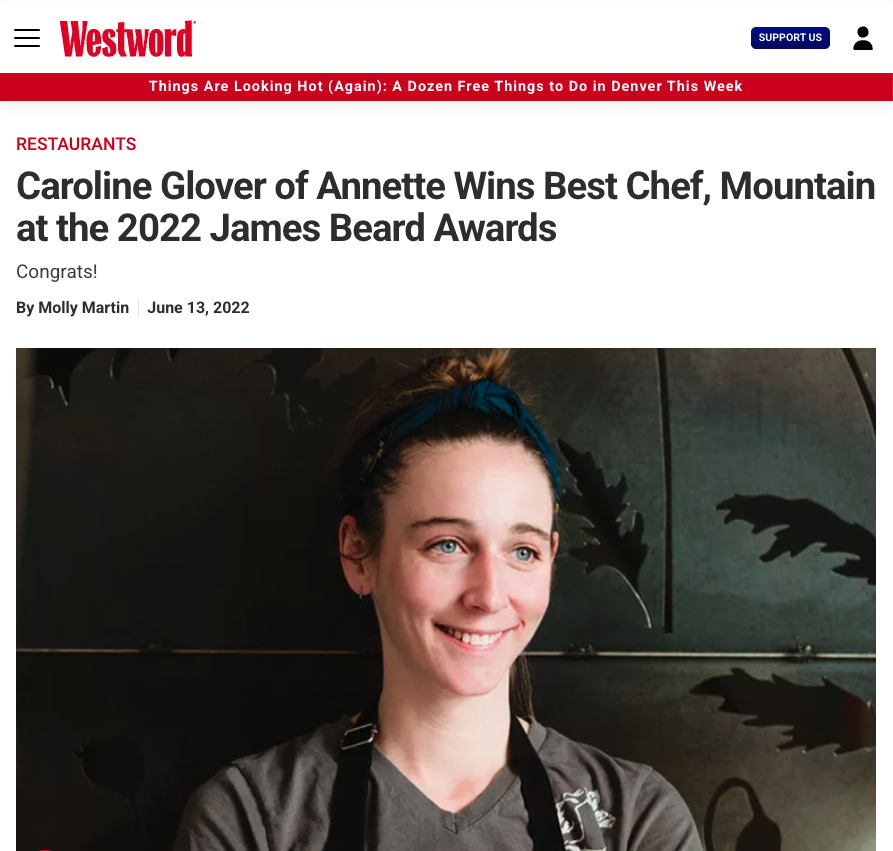 Caroline Glover of Annette Wins Best Chef, Mountain at the 2022 James Beard Awards
