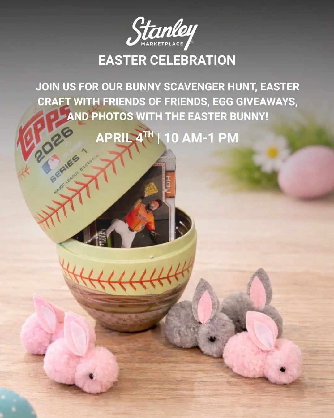 Ready, set, hop 🐰🥚
Join us at Stanley Marketplace for our Bunny Scavenger Hunt. Search high and low to find Stanley the Bunny and his friends hidden throughout the marketplace and earn a prize when you complete it. The first 27 to finish will recei