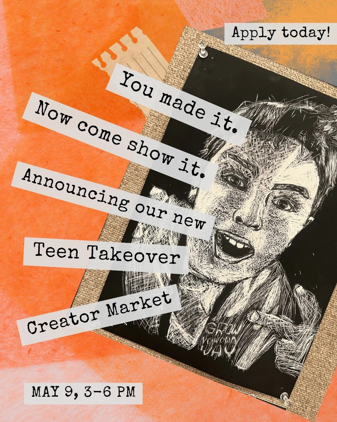 Got a craft? A sketchbook full of art? A jewelry collection you've been building for years? This is your time to share it.

Our first-ever Second Saturday Creator Market: Teen Takeover is a pop-up made just for teen makers, ages 13&ndash;18, right he