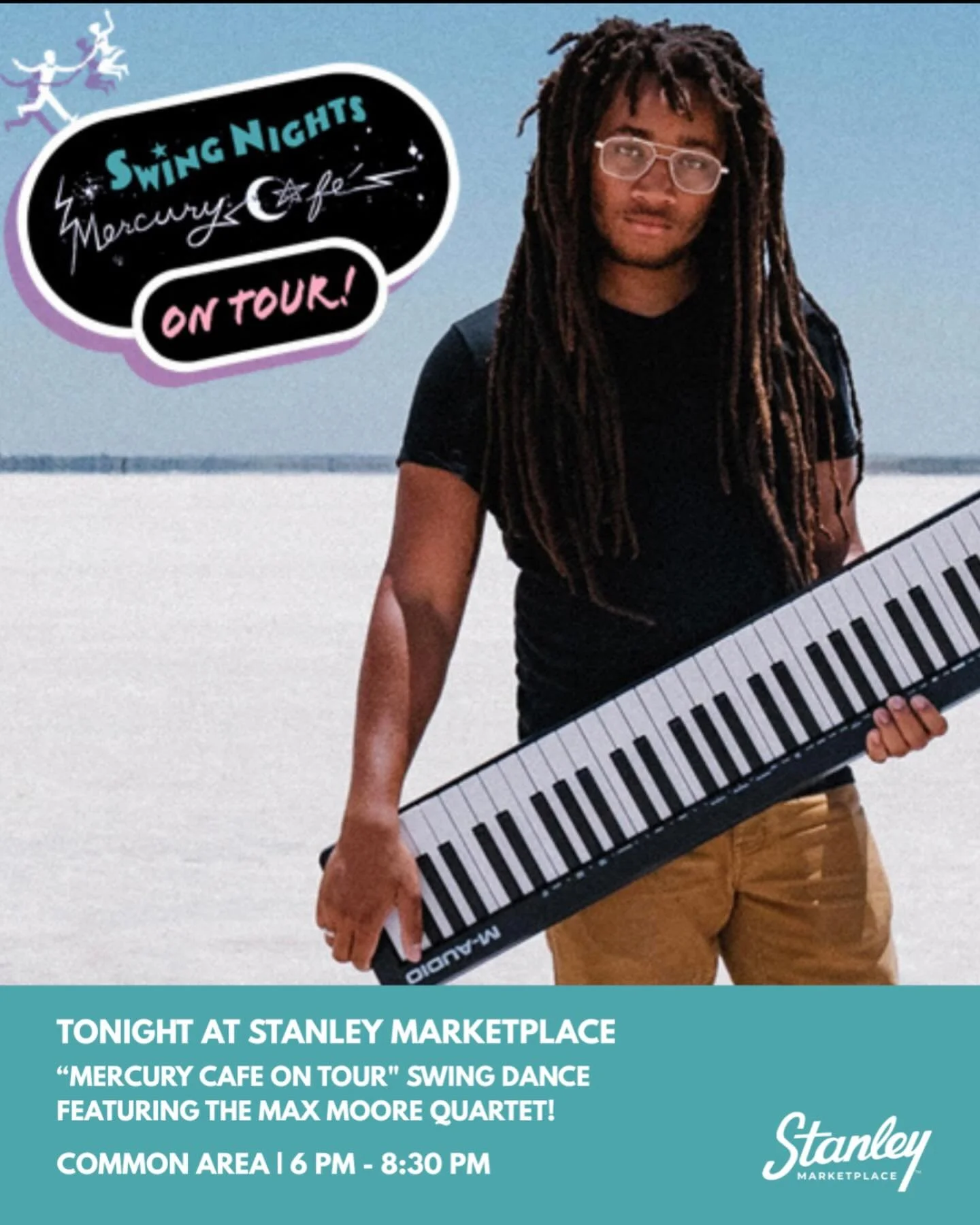 Swing dance is taking over Stanley Marketplace.
We&rsquo;re excited to host the Mercury Cafe dance community for a special night of live music from the Max Moore Quartet, an open dance floor, and a community that welcomes everyone. No partner needed,