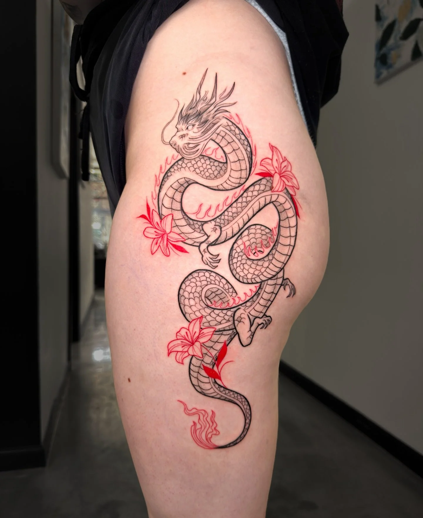 Japanese dragon with red accents