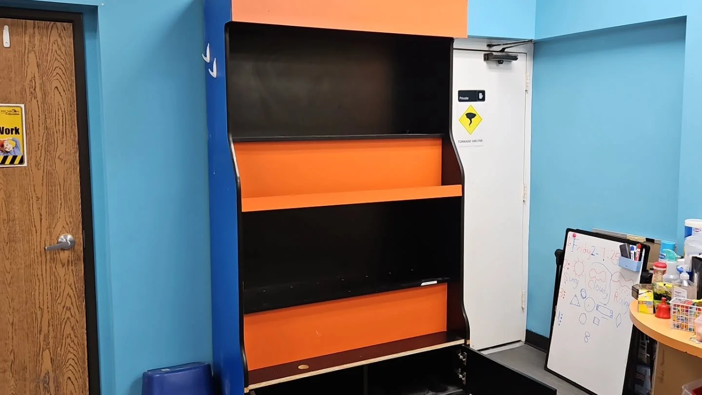 Our good friends over at the Daycare needed a functional storage space with running water for the lunch/ painting area before the summer kicked in. 

So, we ran hot/cold lines over to the spot from underneath in basement, as well as ran a drain line 