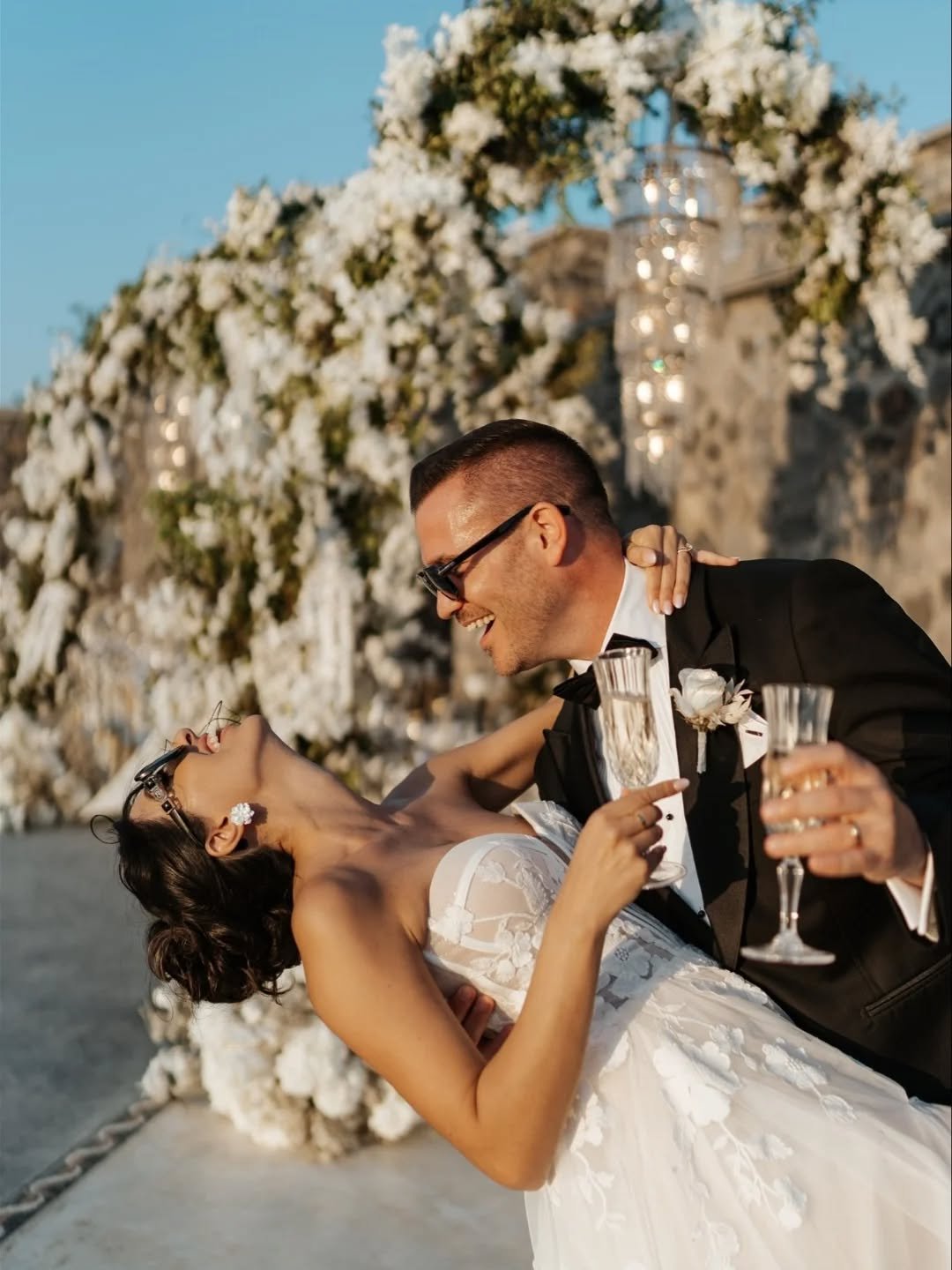 Magic Recipe: Love, laughter and flawless design coming together. 🥂

Venue: @cavo_ventus_luxury_villa 
Photographer: @phosart.photography 
Sound - Lighting - Chandeliers: @santorinievents
Catering: @spicy_bites_catering_rentals 
Rental Equipment: @m