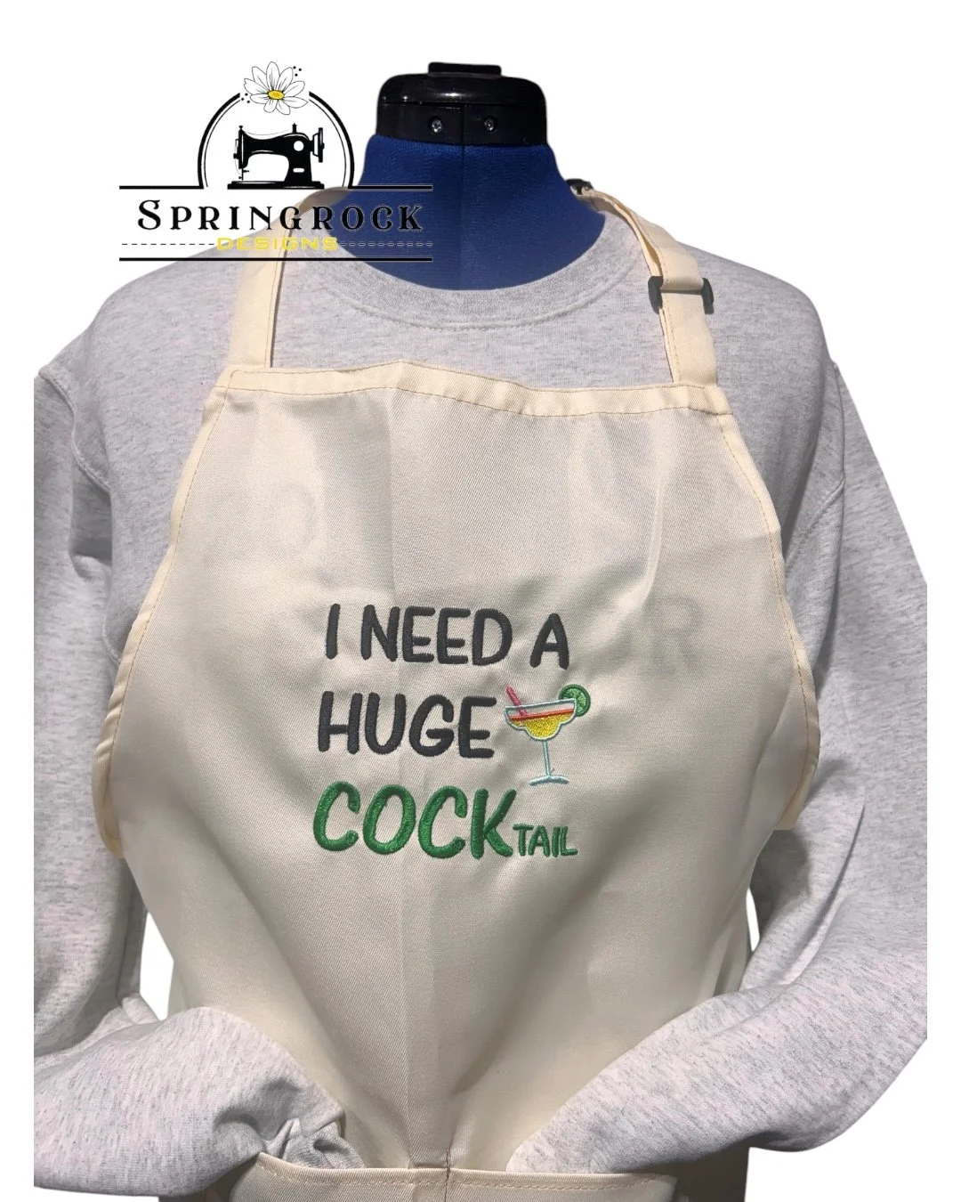 I NEED A HUGE COCKTAIL embroidered Apron WHITE