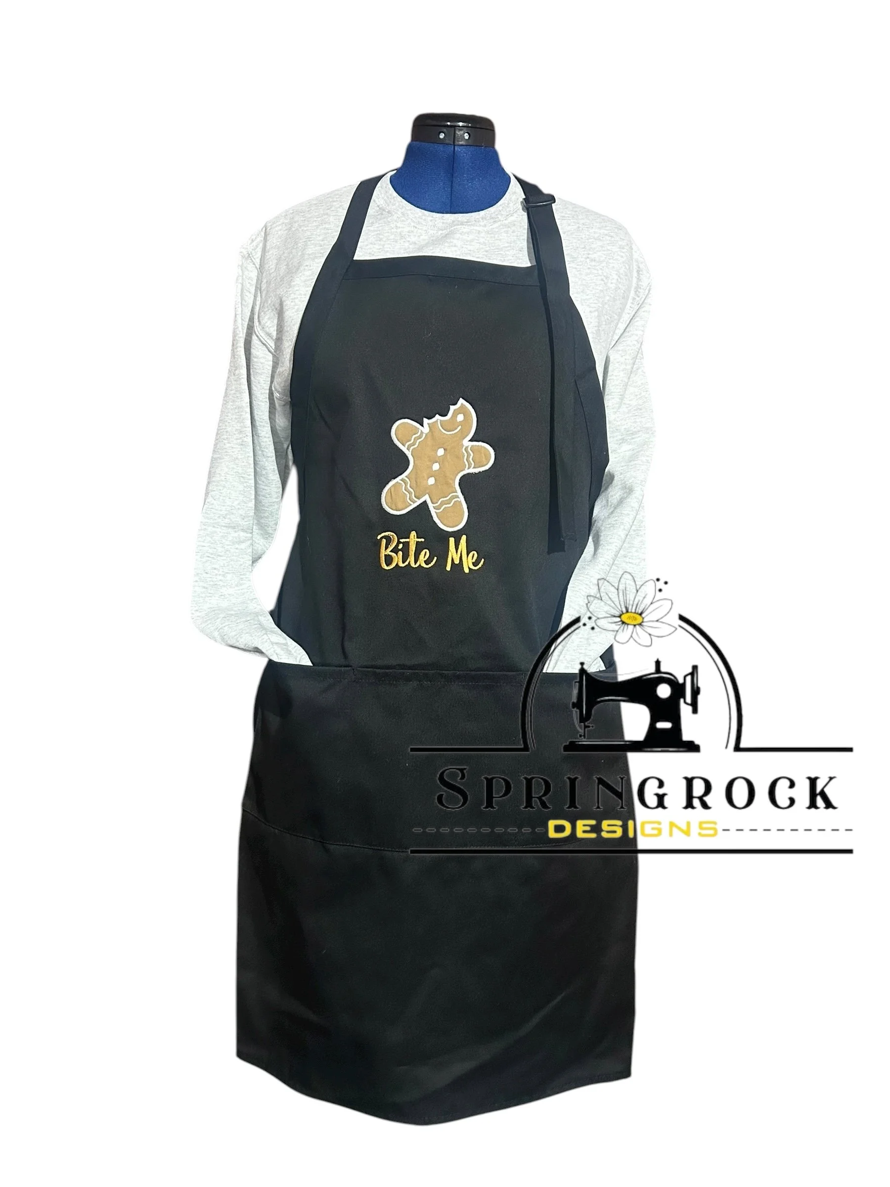 BITE ME GINGERBREAD COOKIE Embroidered BLACK Apron