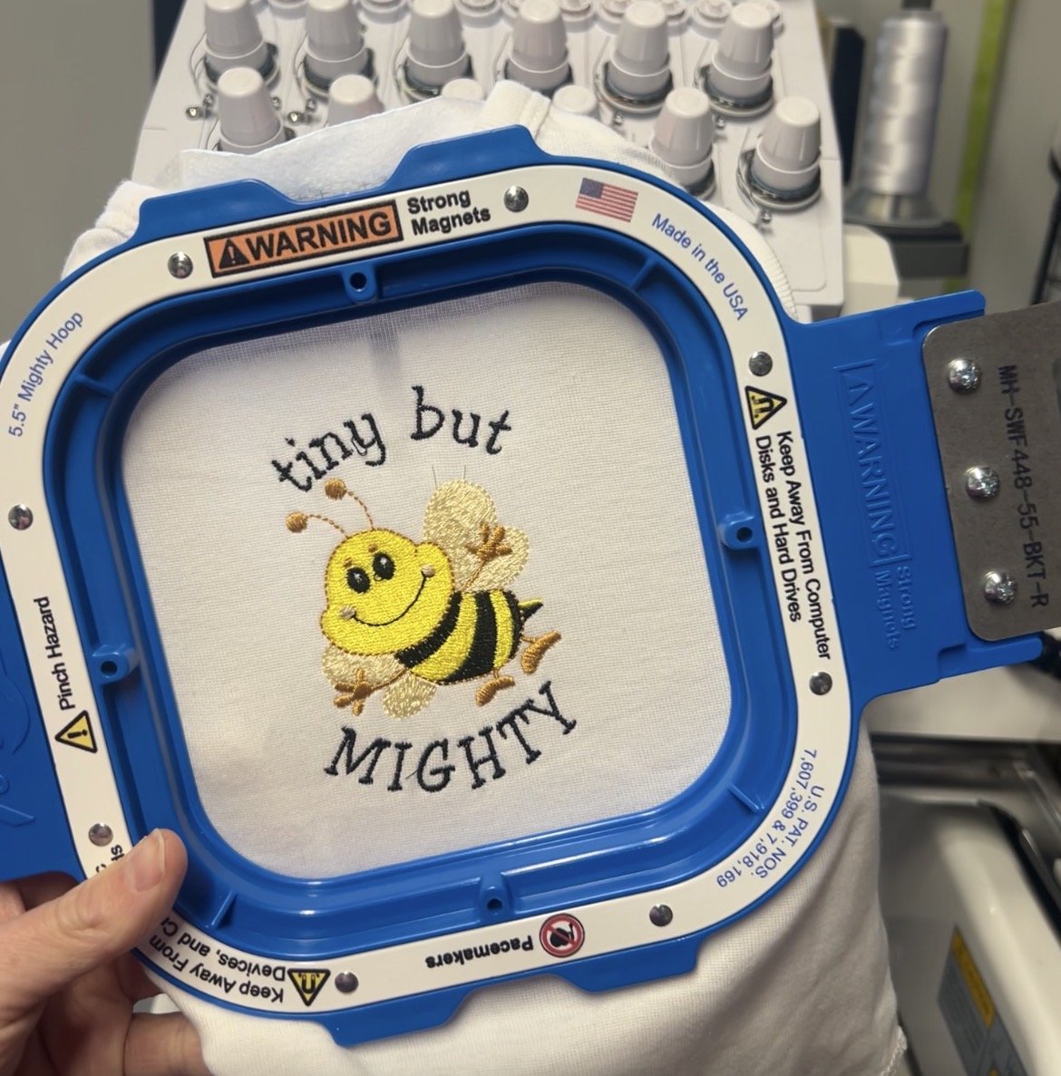 Tiny but Mighty Bee embroidered
