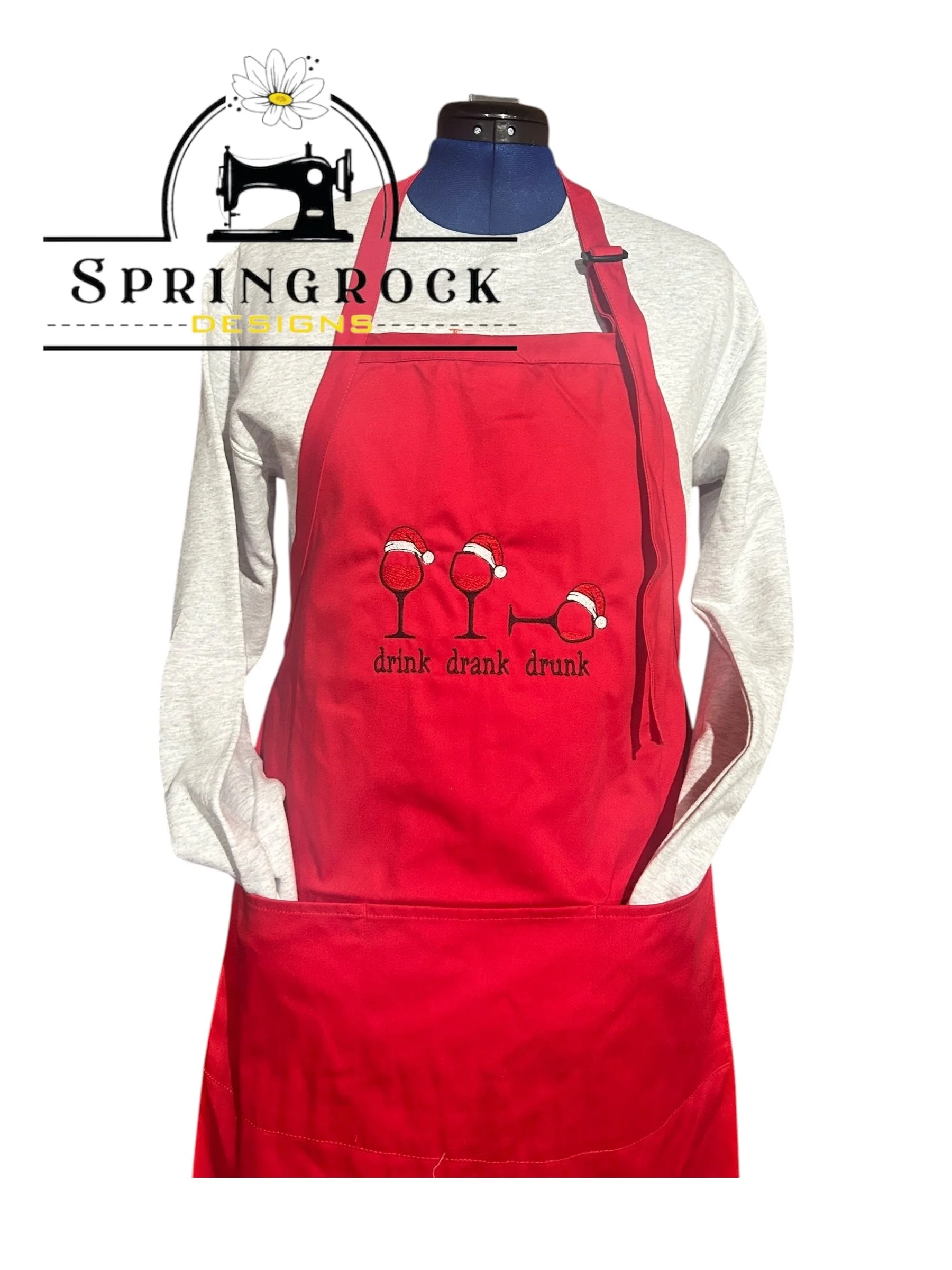 Drink. Drank. Drunk Embroidered RED Apron