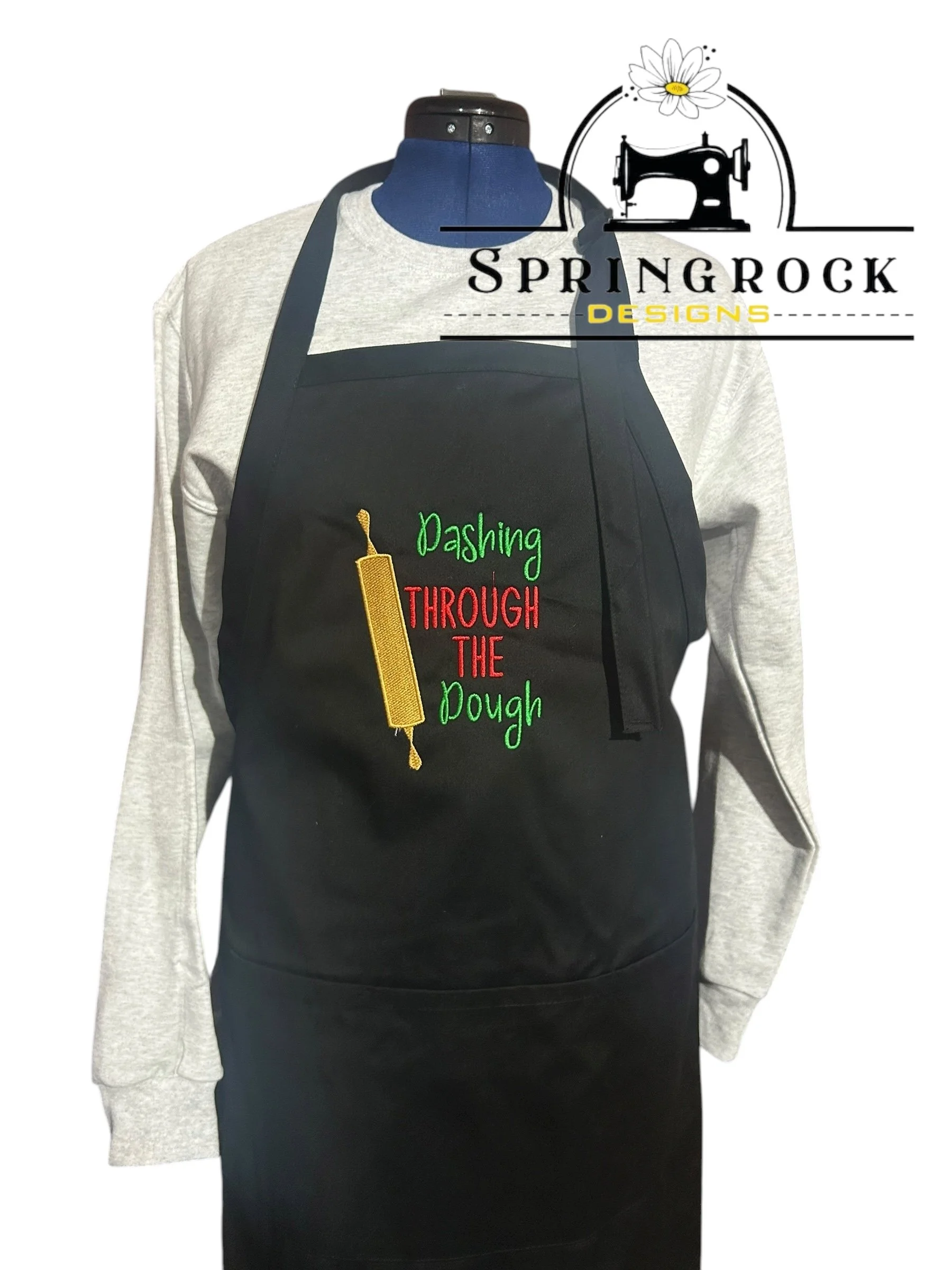Dashing Through The Dough Embroidered BLACK Apron