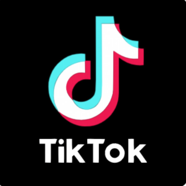 TikTok logo with text 'TikTok' below it on a black background.