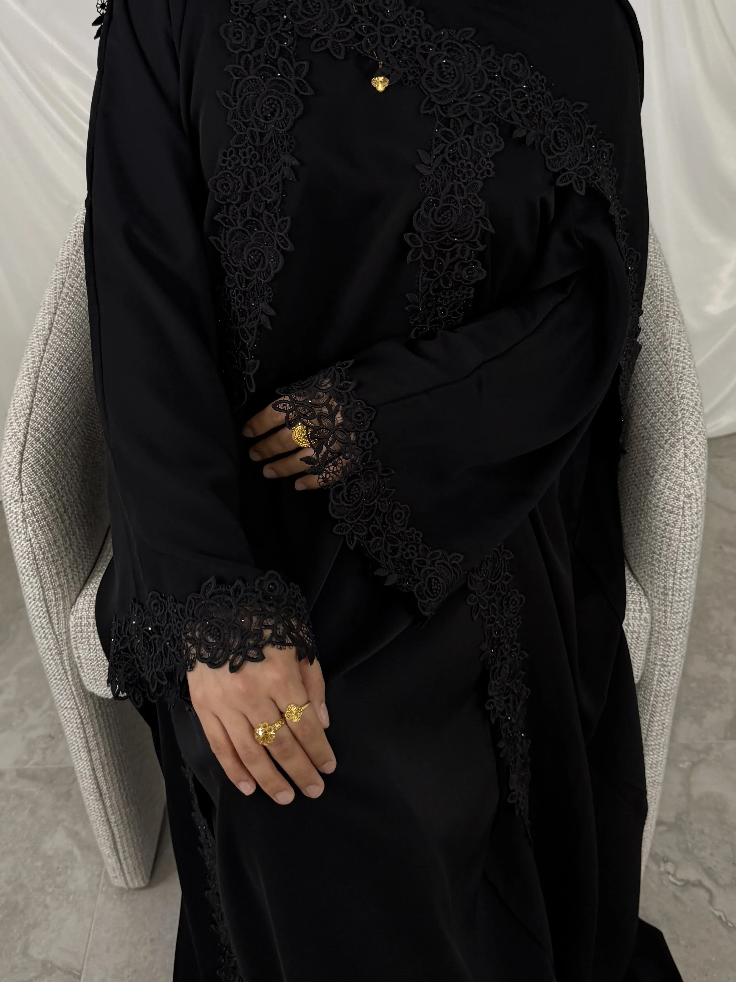 Leylani Lace Abaya- Black